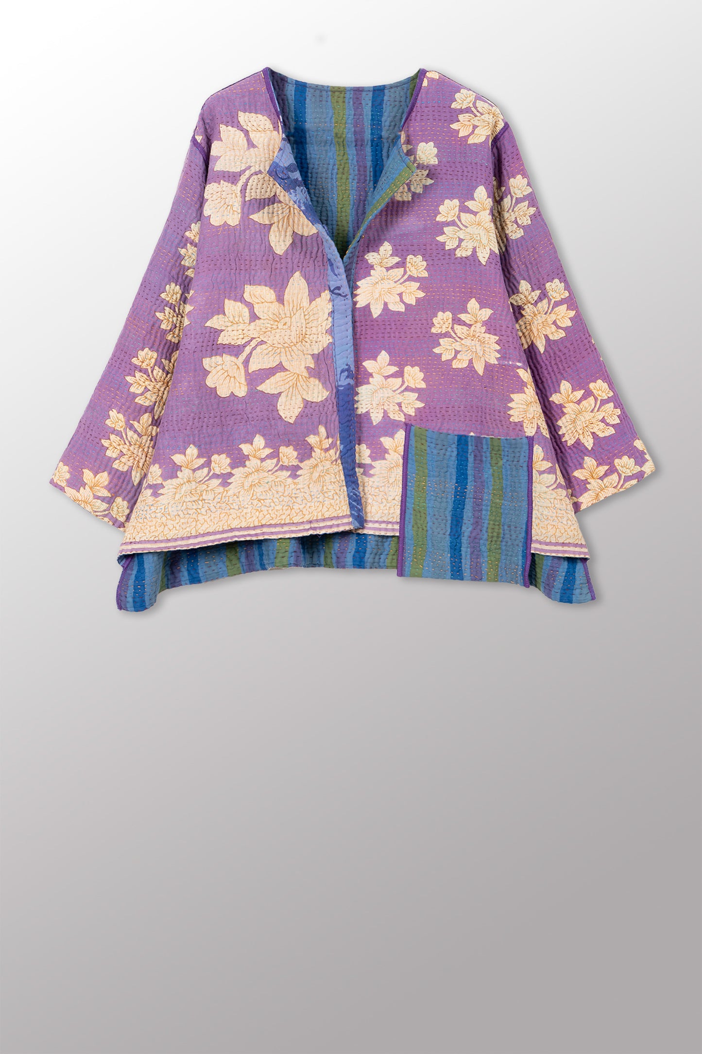 VINTAGE COTTON KANTHA A-LINE SHORT JKT - cv4019-0024a -