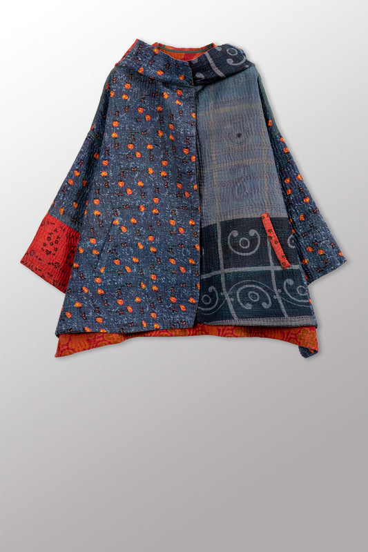 COTTON OVERDYE KANTHA HOODIE PONCHO - ov4064-corg011a -