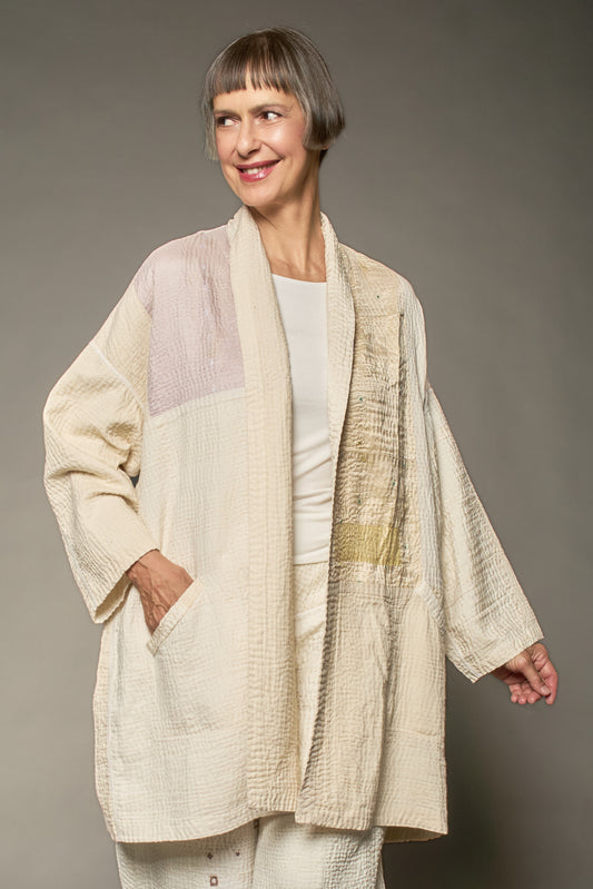JAIPUR WHITE KANTHA HAORI JACKET - jw4068-ivy -