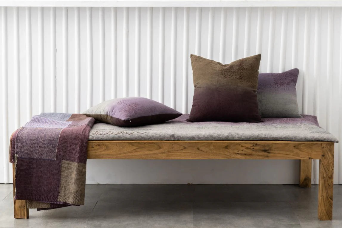 Vintage Fray Patch & Ombre Kantha Day Bed Mattress Cover -Chocolate