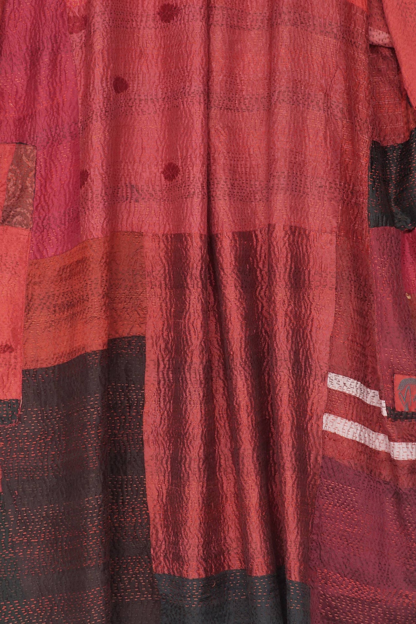VINTAGE SILK PATCH KANTHA KIMONO DUSTER - vp2317-red -