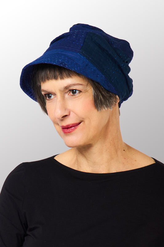 JAIPUR PATCH KANTHA HALF BRIM HAT - jp4881-nvy -