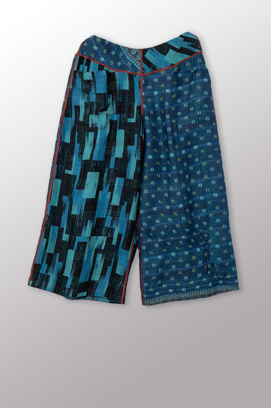 VINTAGE COTTON & NEW VOILE KANTHA MID RISE WIDE LEG PANTS - cn2665-0004m -