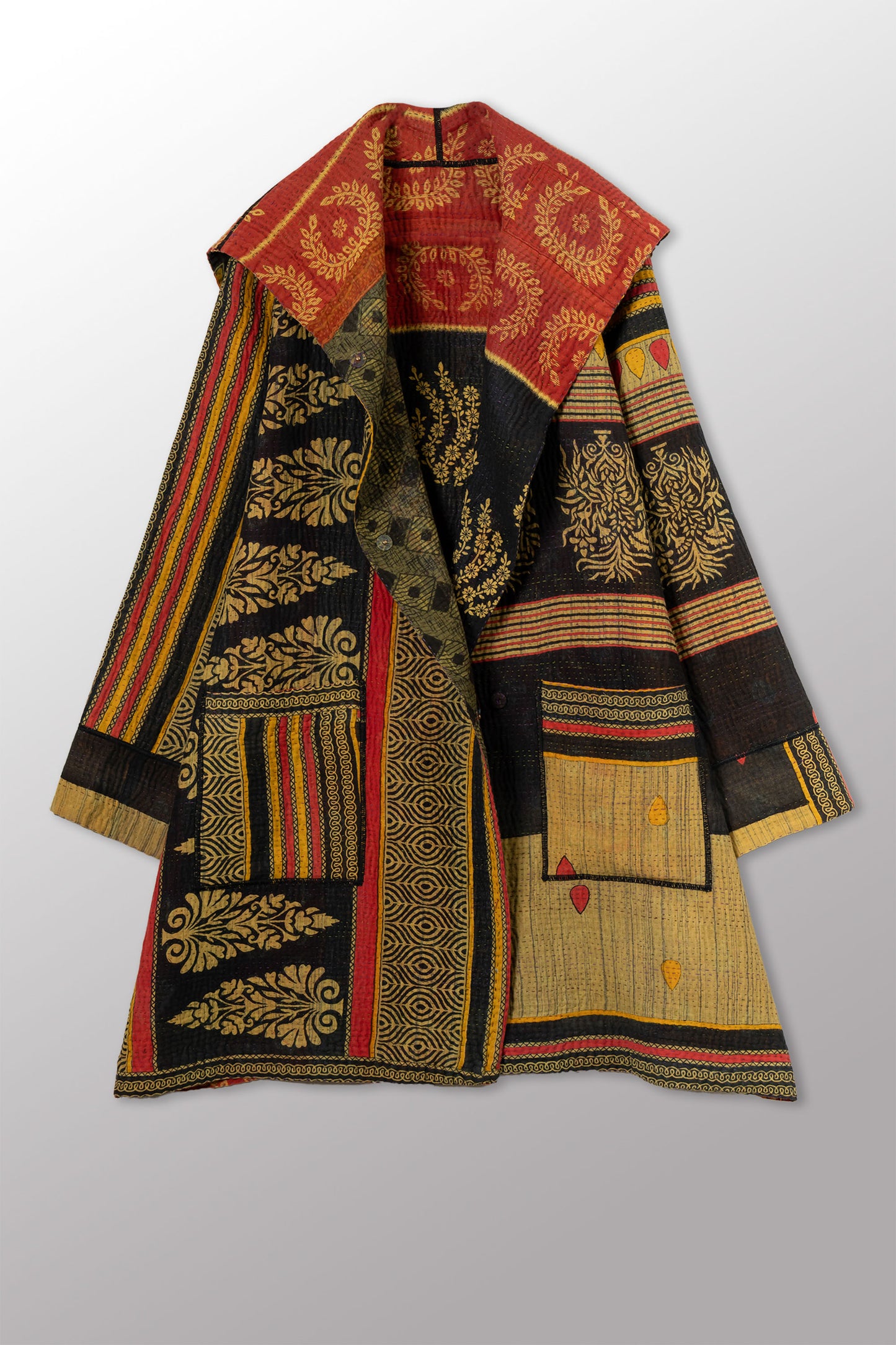 VINTAGE COTTON KANTHA POCKET MEDIUM COAT - cv4316-0052m -