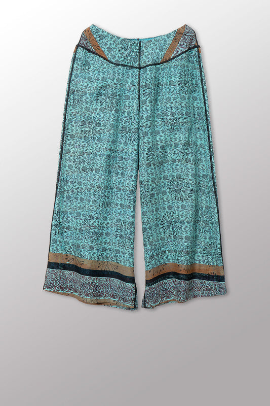 VINTAGE COTTON & NEW VOILE KANTHA MID RISE WIDE LEG PANTS - cn2665-0001m -