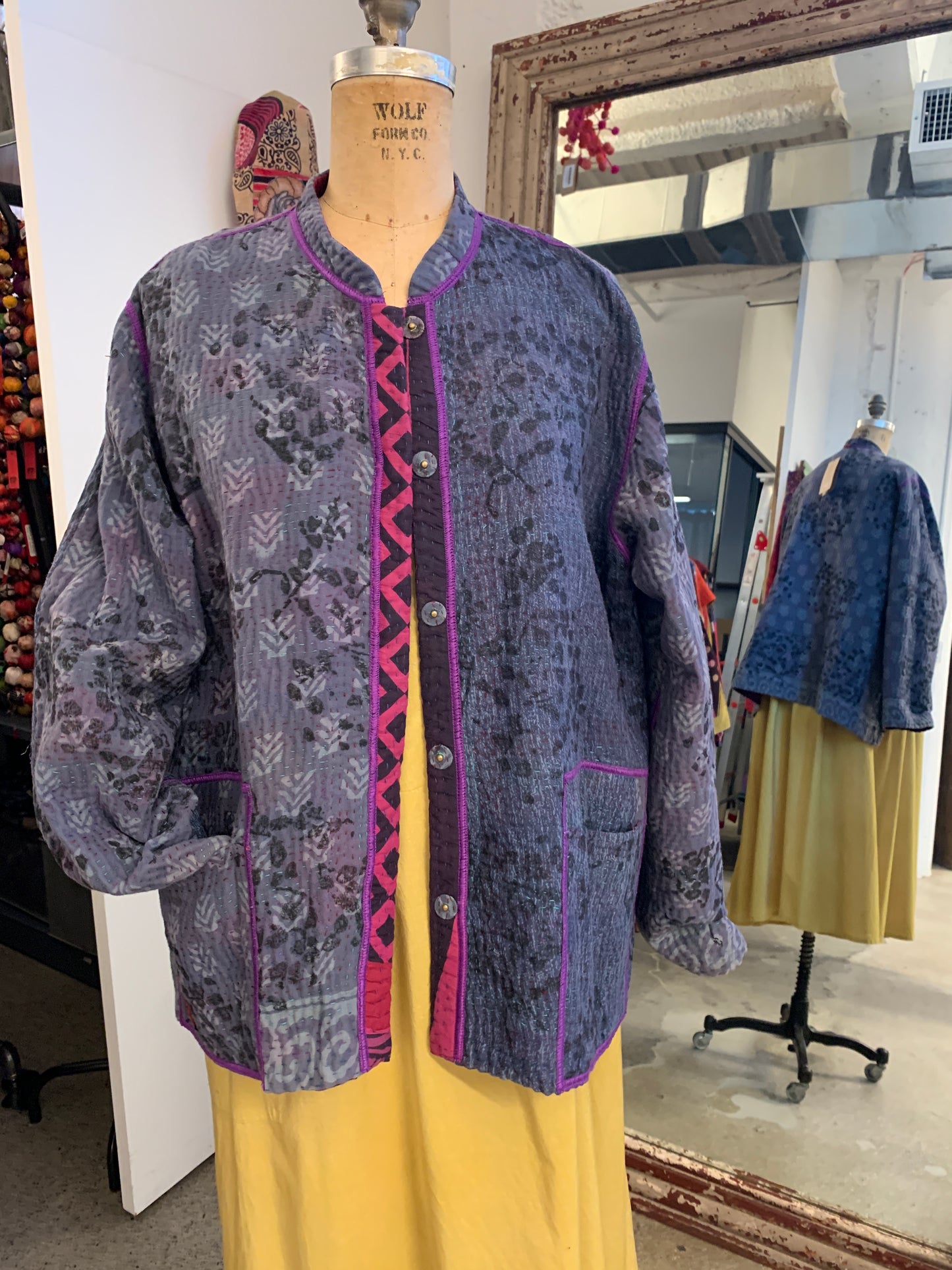 COTTON OVERDYE KANTHA KAFTAN JACKET SHORT - ov4088-cpik001m -