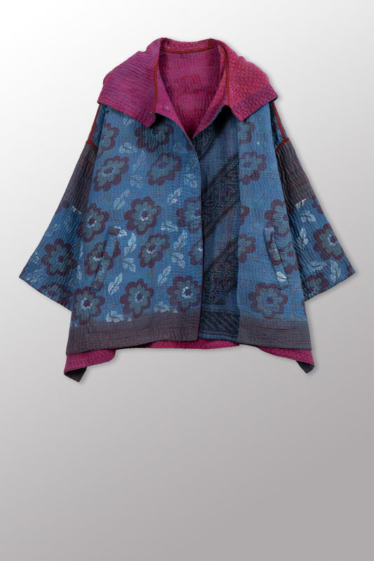COTTON OVERDYE KANTHA HOODIE PONCHO - ov4064-cfus012a -