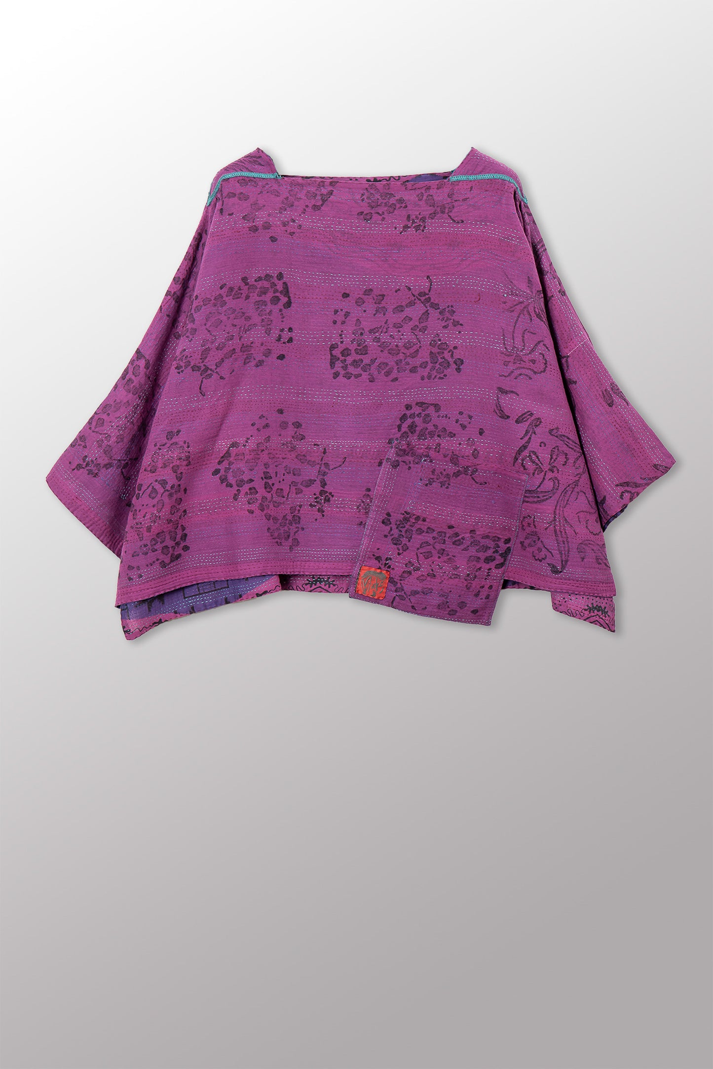 VINTAGE COTTON & NEW VOILE KANTHA 3/4 SLV. CROP TOP MIO - cn2538-0012a -