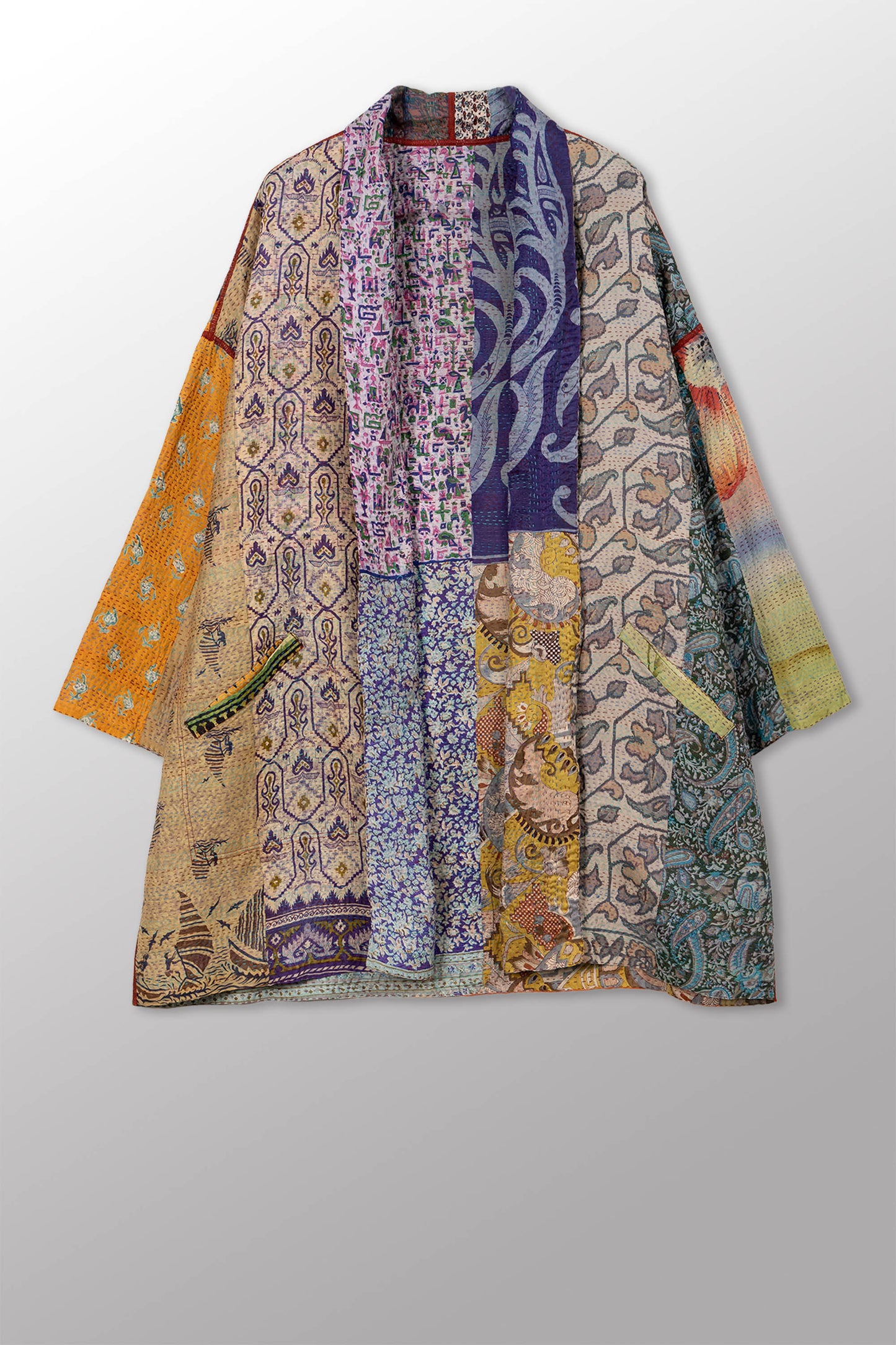 VINTAGE SILK KANTHA HAORI JACKET - sv2068-0011a -