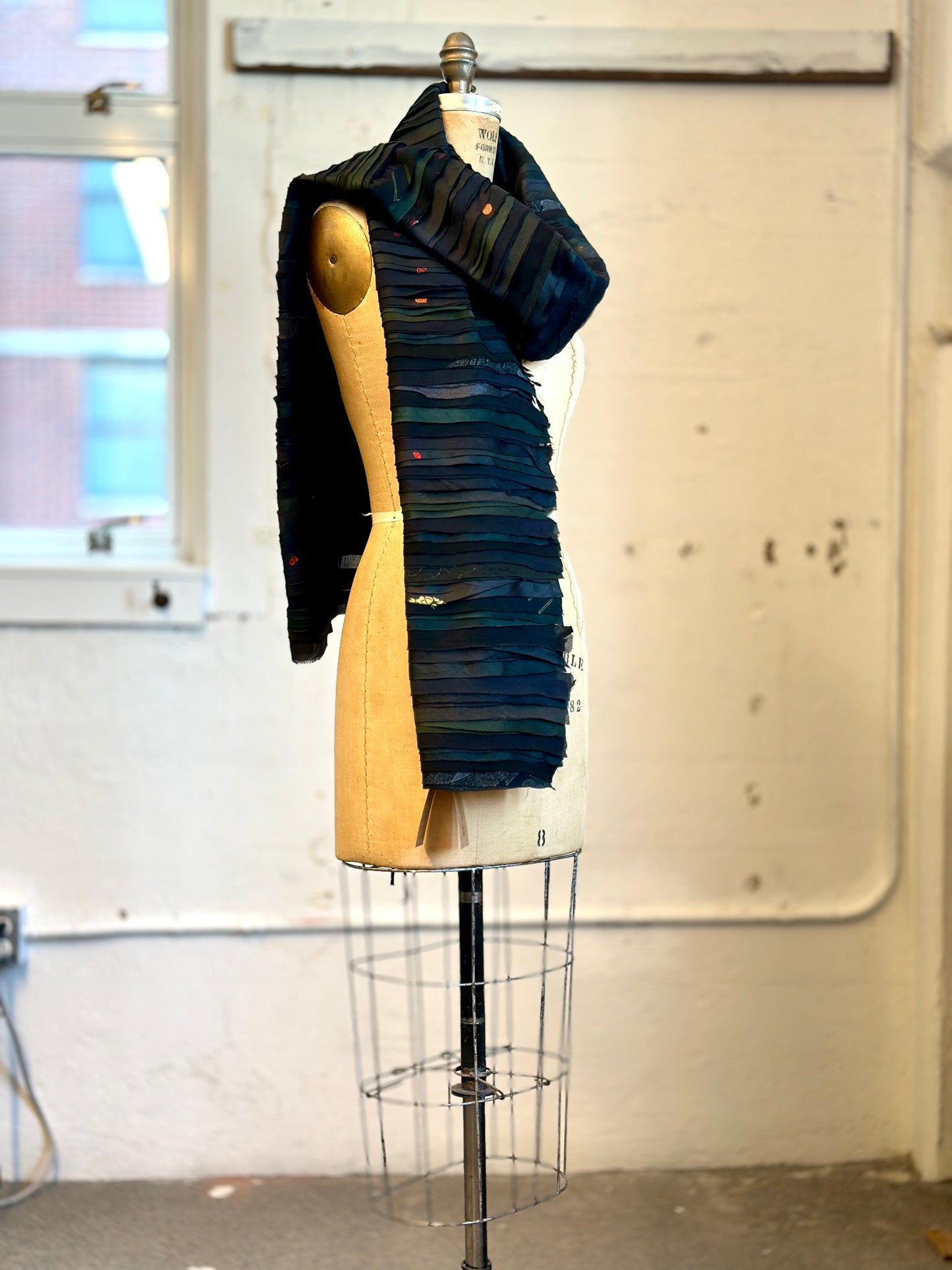 WAVY STRIPE KANTHA SMALL SHAWL - wv2830-blk -