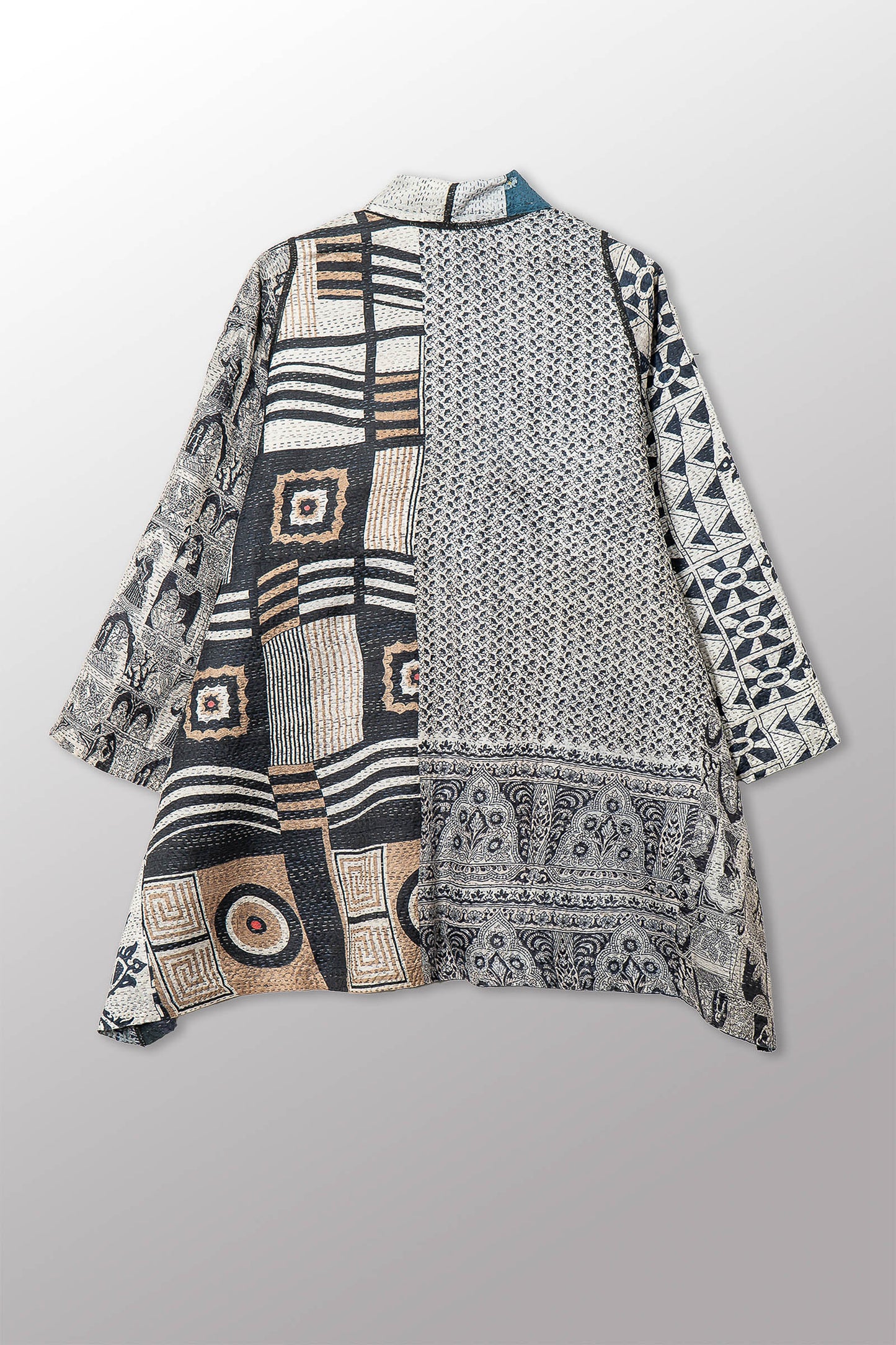 VINTAGE SILK PATCH KANTHA A-LINE JKT - vp2003-blk -