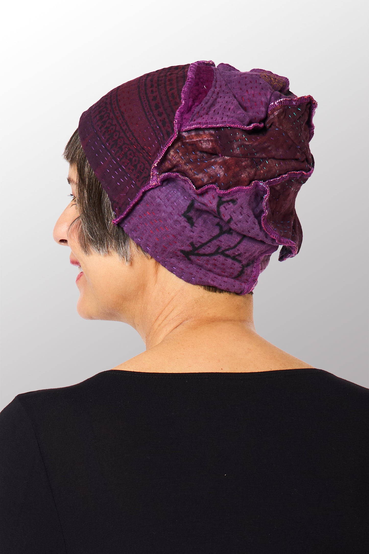 OMBRE PATCHED GOLD STAMP KANTHA PATCHWORK HAT - og4880-mlt -