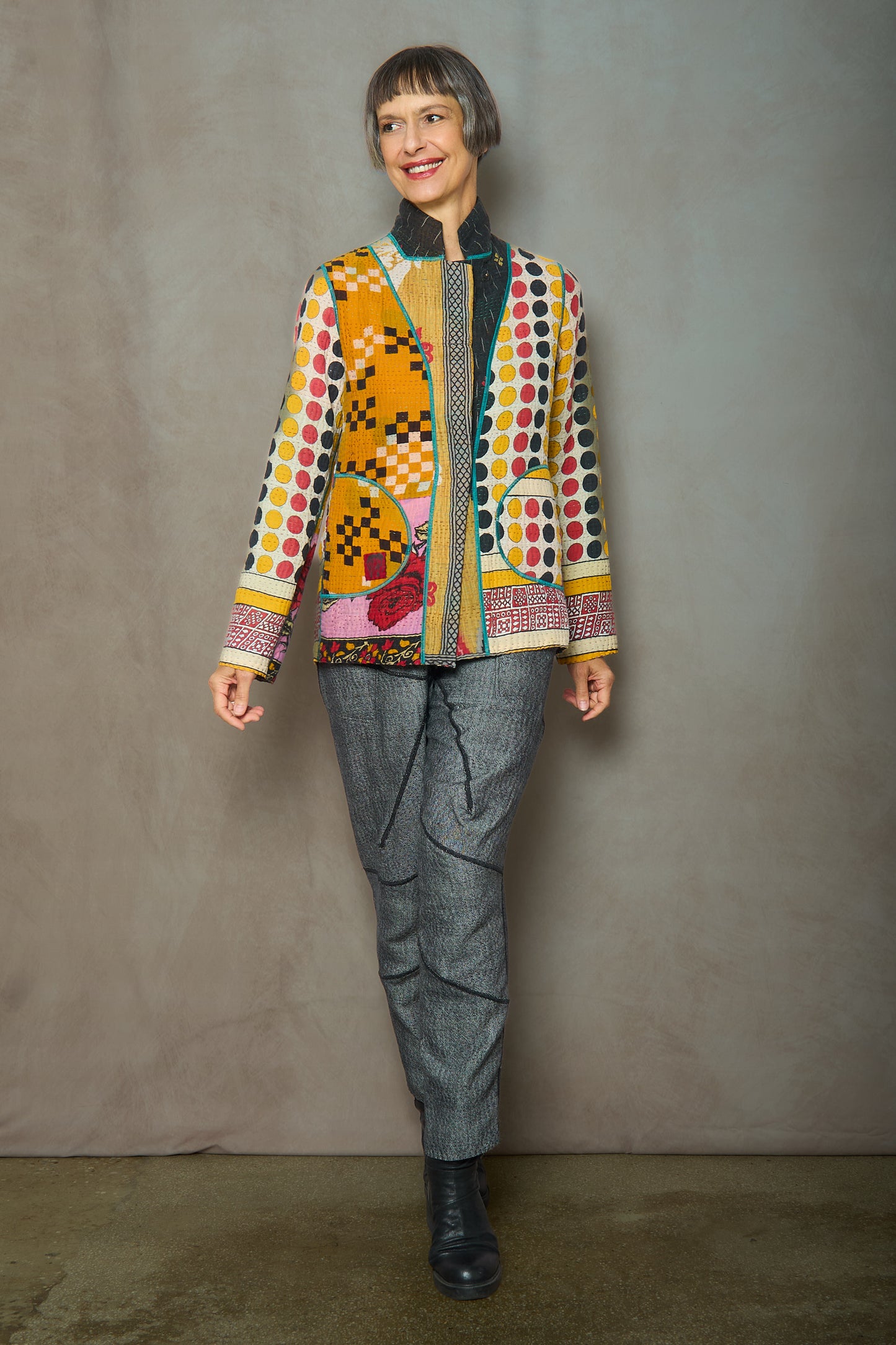 VINTAGE COTTON KANTHA SIMPLE JKT - cv4022-0094m -