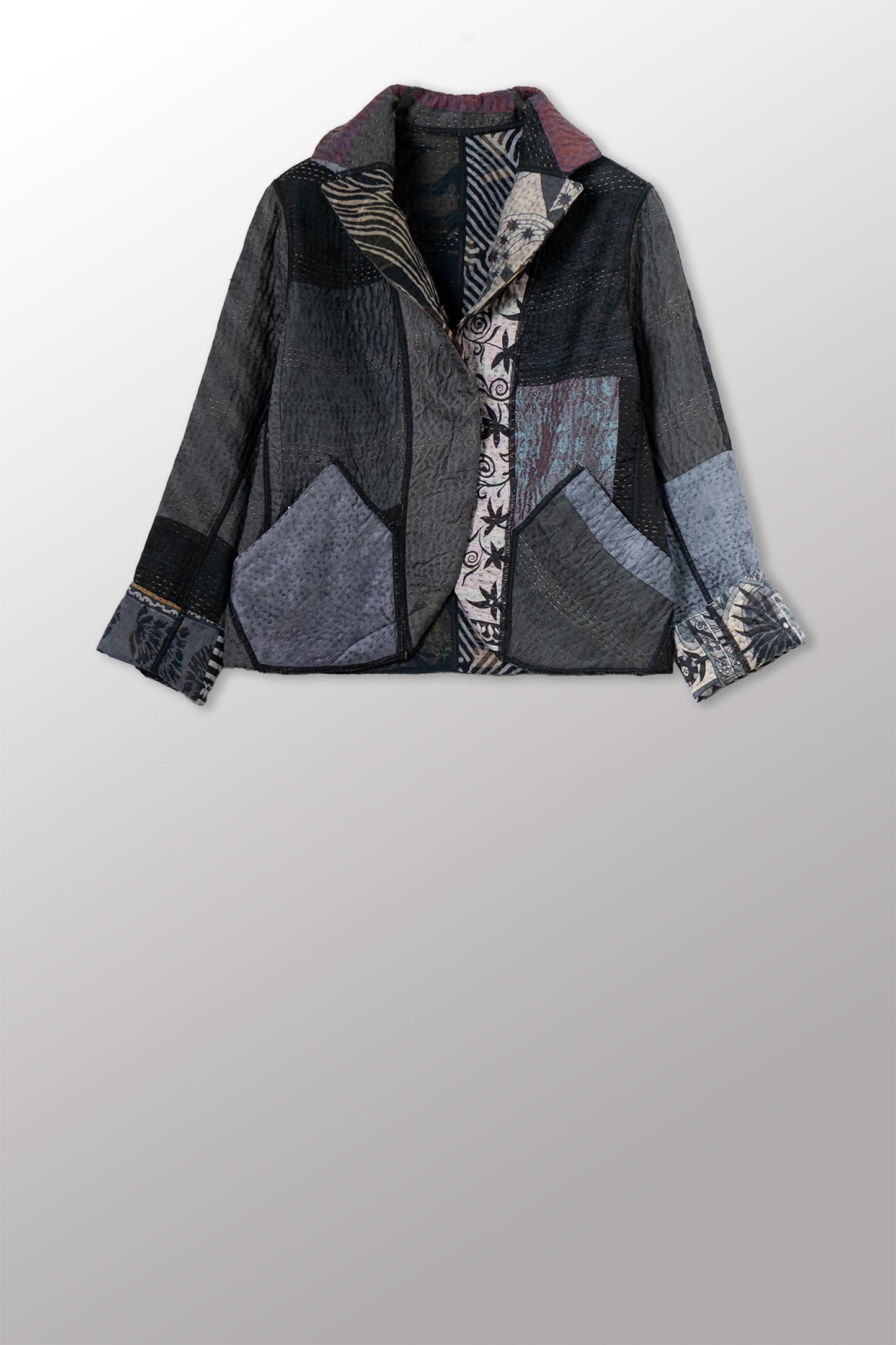 JACQUARD SILK KANTHA CROPPED BASIC JACKET - js4096-cbkg001m -