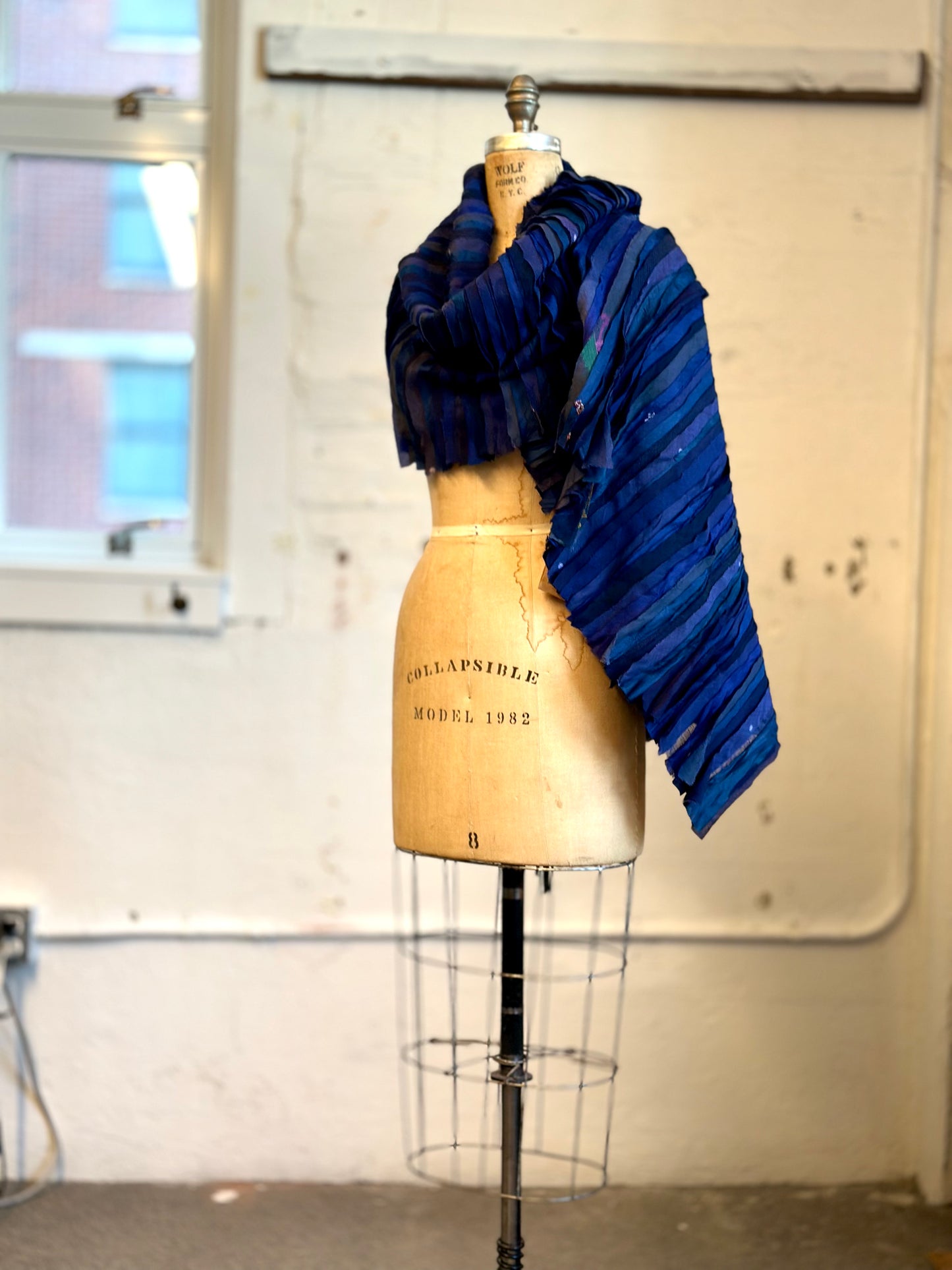 WAVY STRIPE KANTHA SMALL SHAWL - wv2830-blu -