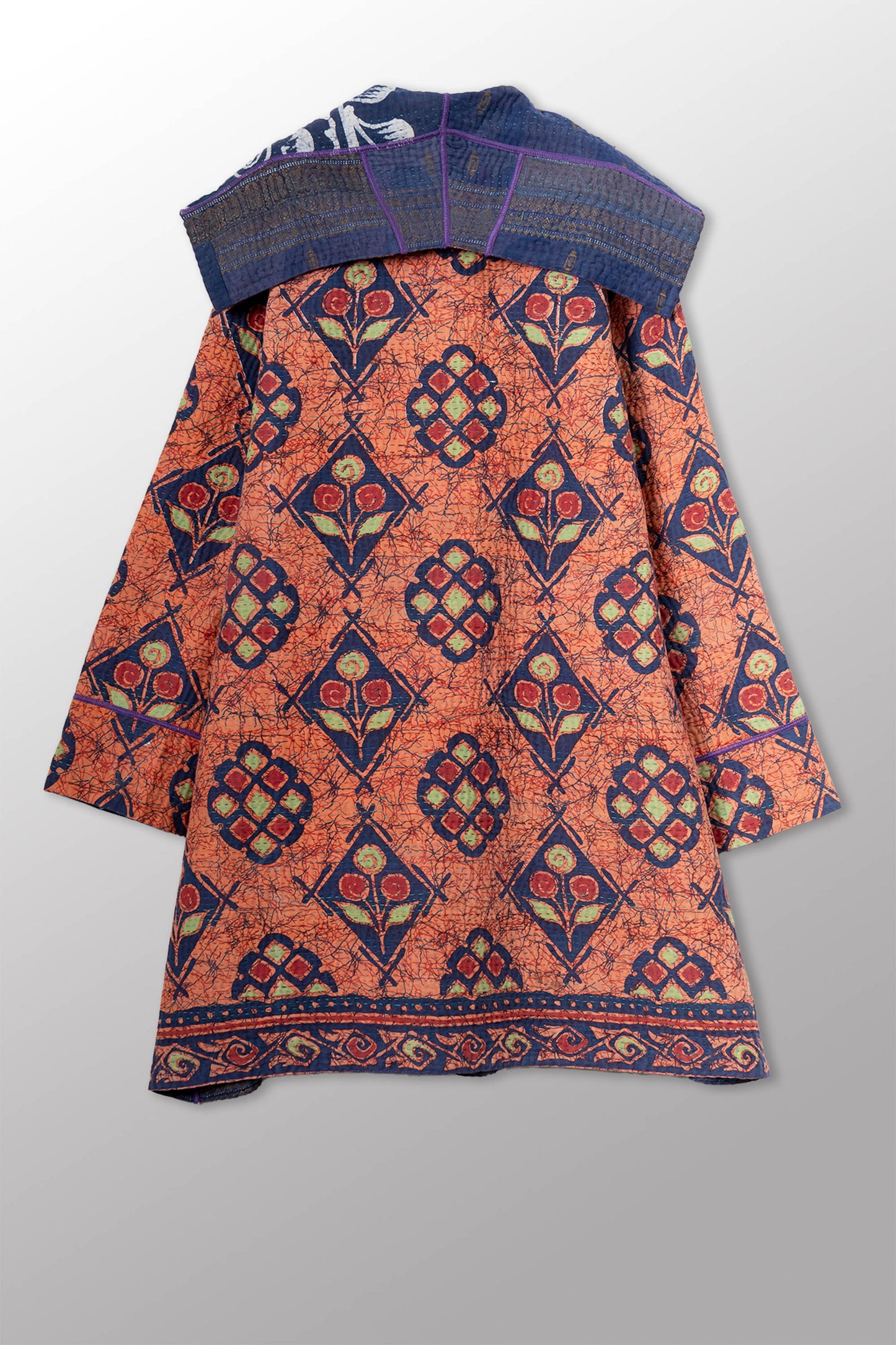 VINTAGE COTTON KANTHA POCKET MEDIUM COAT - cv4316-0050m -