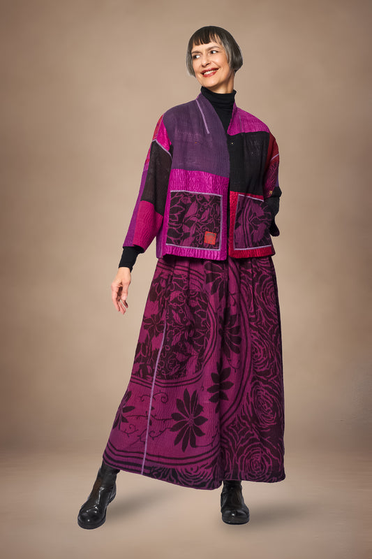 AMETHYST COTTON SILK KANTHA STAND COLLAR CROPPED JACKET - oc4034-prp -