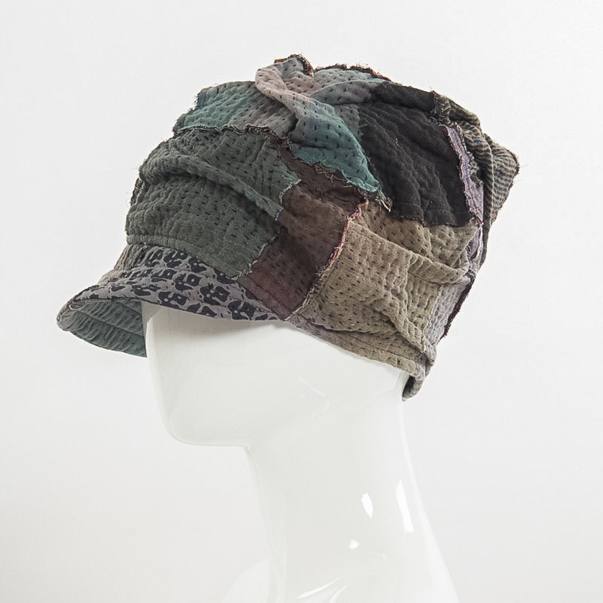 FRAYED PATCH KANTHA HALF BRIM HAT - fi4881-gry -