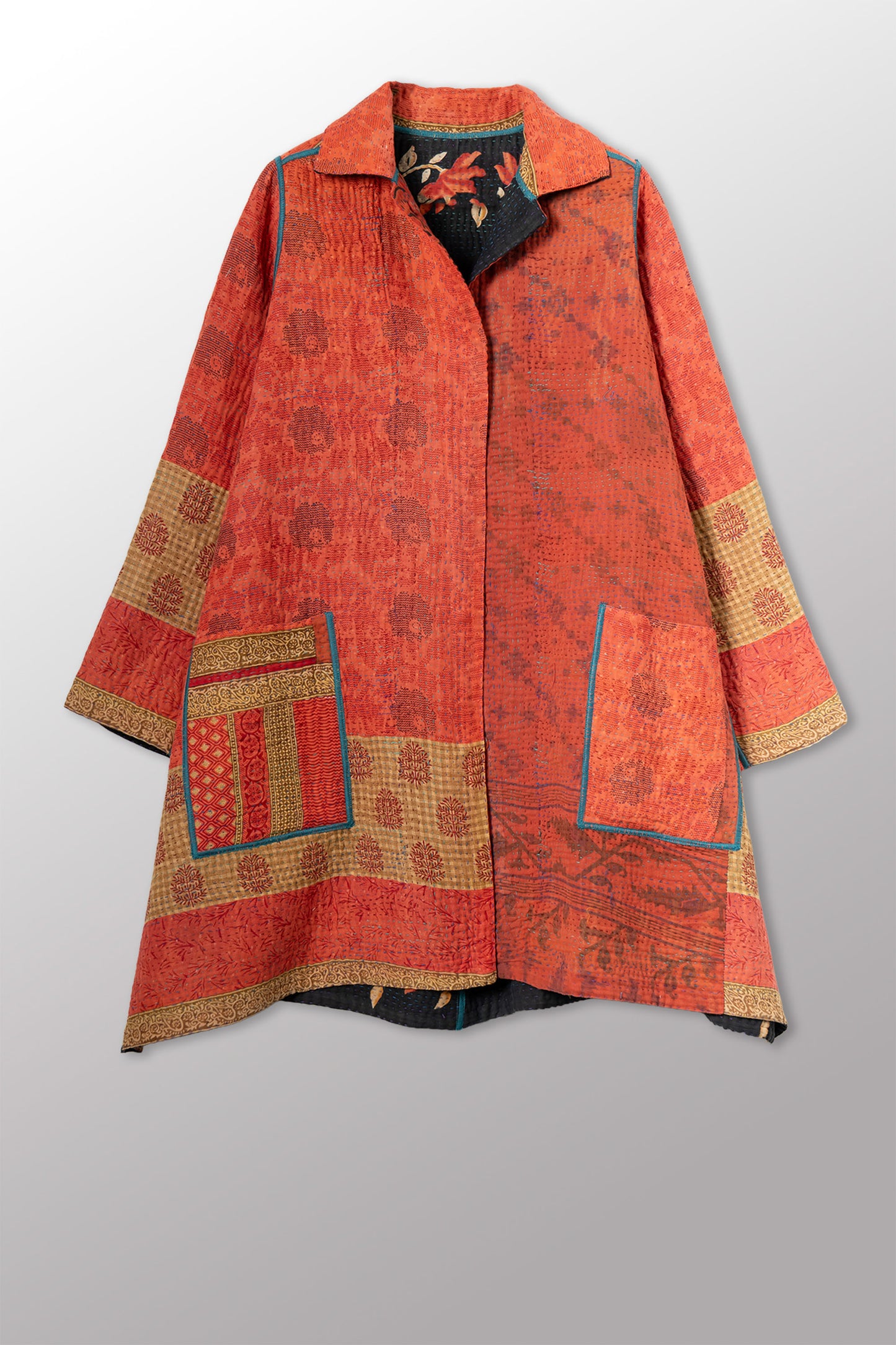 COTTON OVERDYE KANTHA A-LINE DUSTER - ov4311-corg002a -