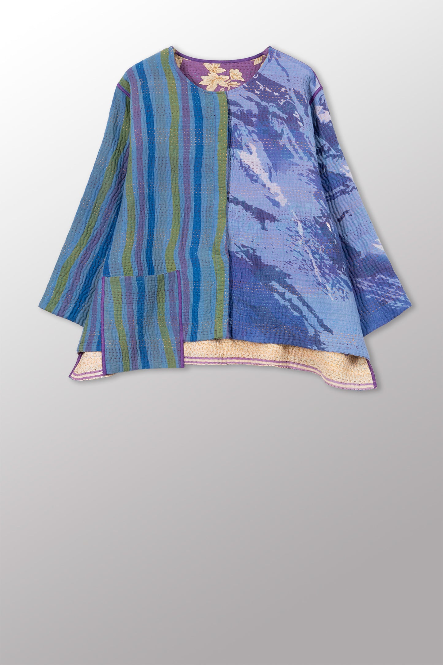 VINTAGE COTTON KANTHA A-LINE SHORT JKT - cv4019-0024a -