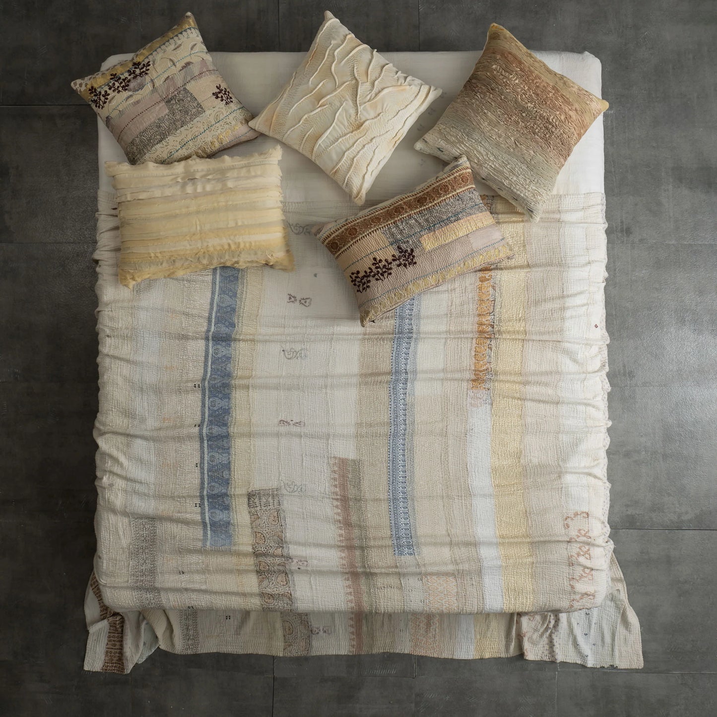 Jewels Stripe Patch Kantha Quilt King - 100" x 110' / 254 x 279  cm