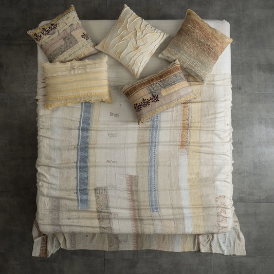 Jewels Stripe Patch Kantha Quilt King - 100" x 110' / 254 x 279  cm