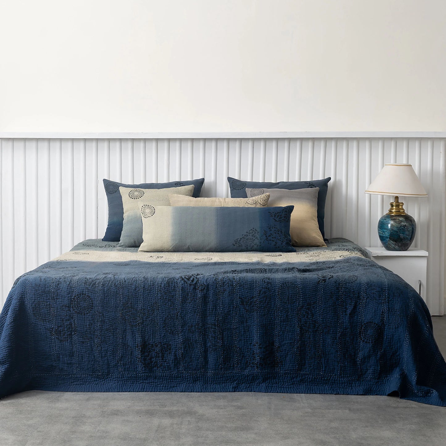 Ombre With Fray Patch Handmade Vintage Quilts - Navy