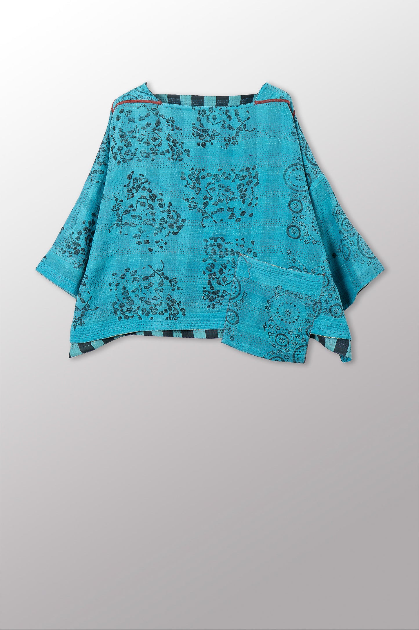 VINTAGE COTTON & NEW VOILE KANTHA 3/4 SLV. CROP TOP MIO - cn2538-0010a -