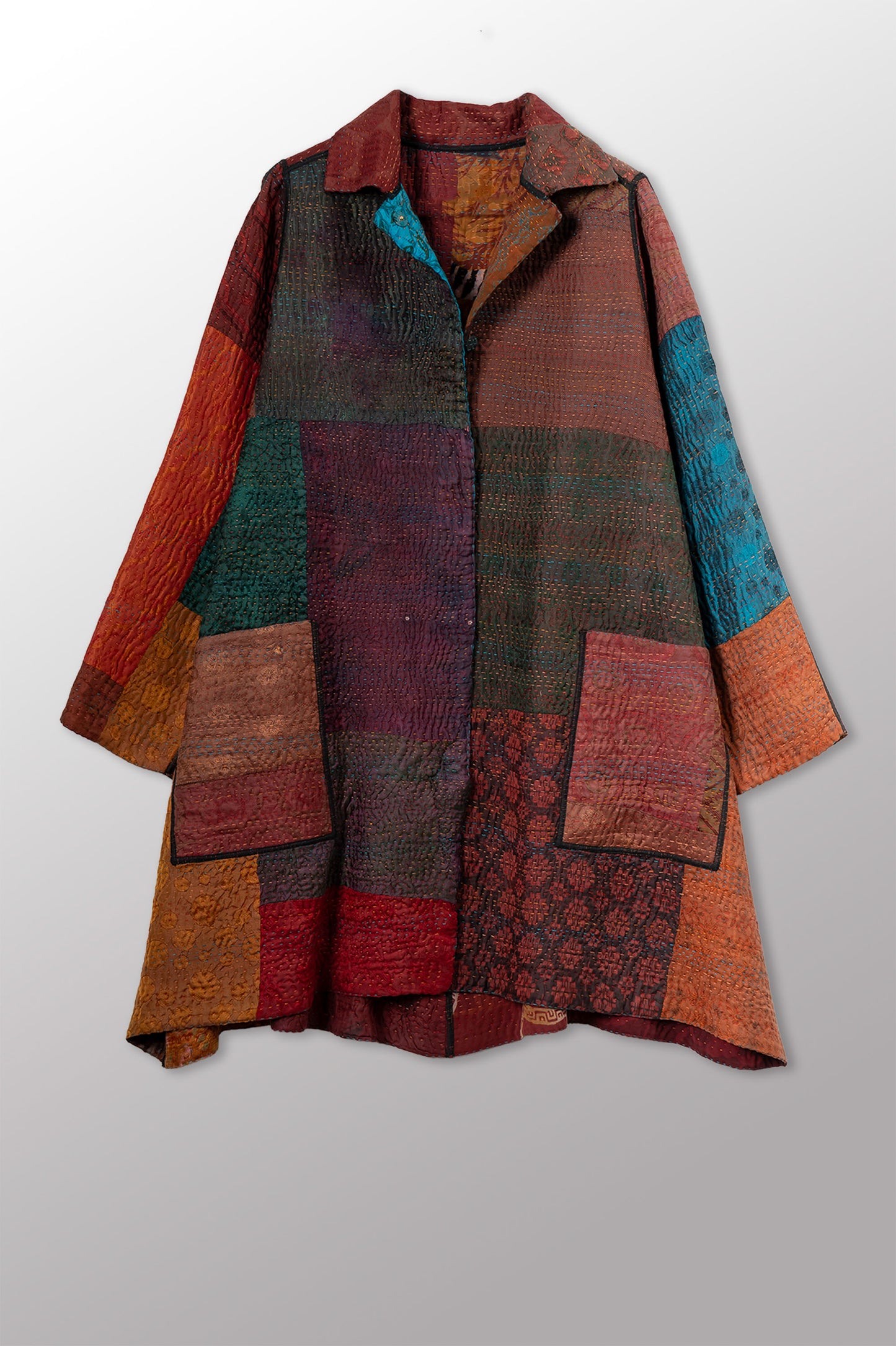JACQUARD SILK KANTHA A-LINE DUSTER - js4311-cbrn002a -