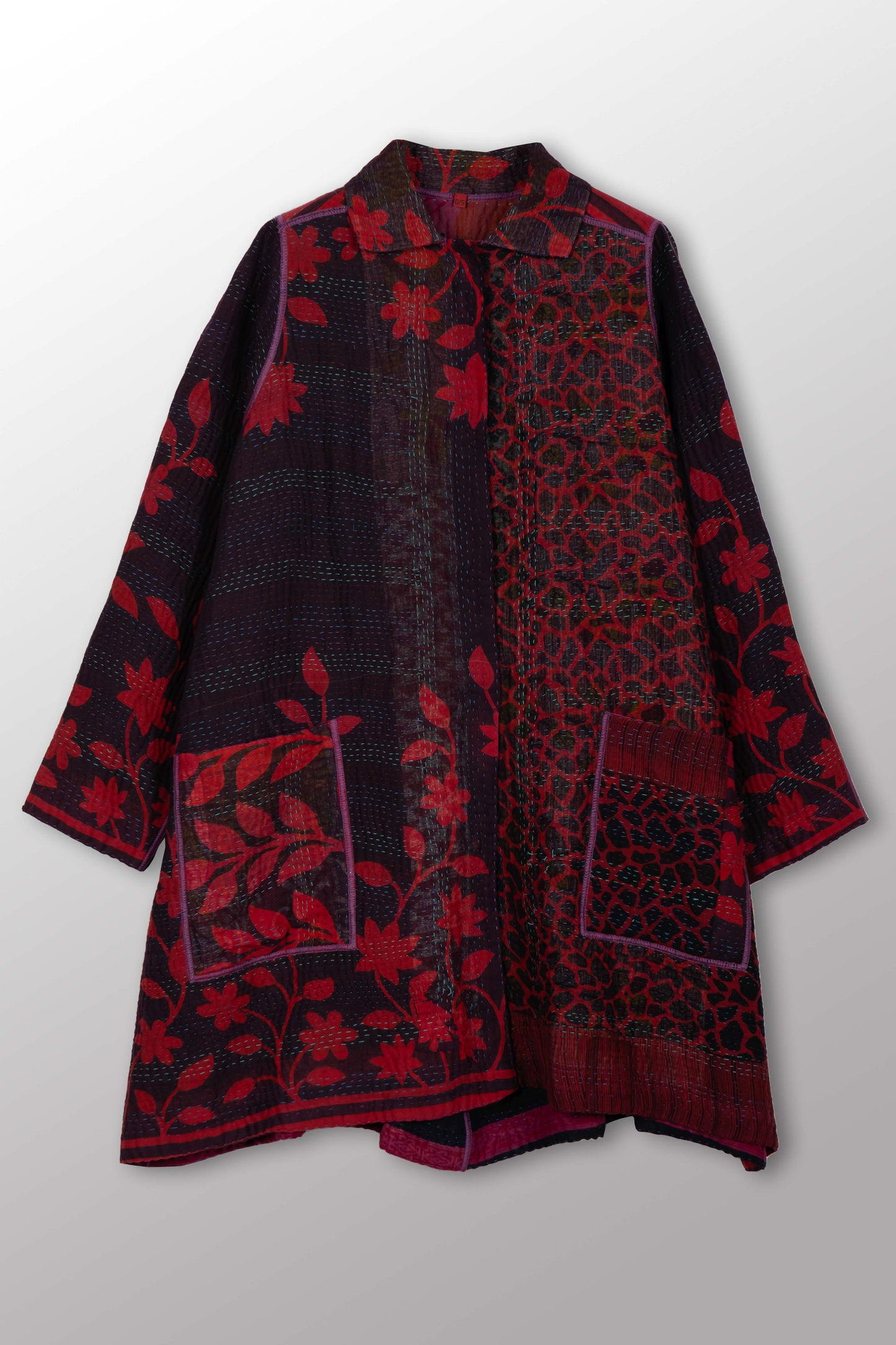 COTTON OVERDYE KANTHA A-LINE DUSTER - ov4311-cred002a -