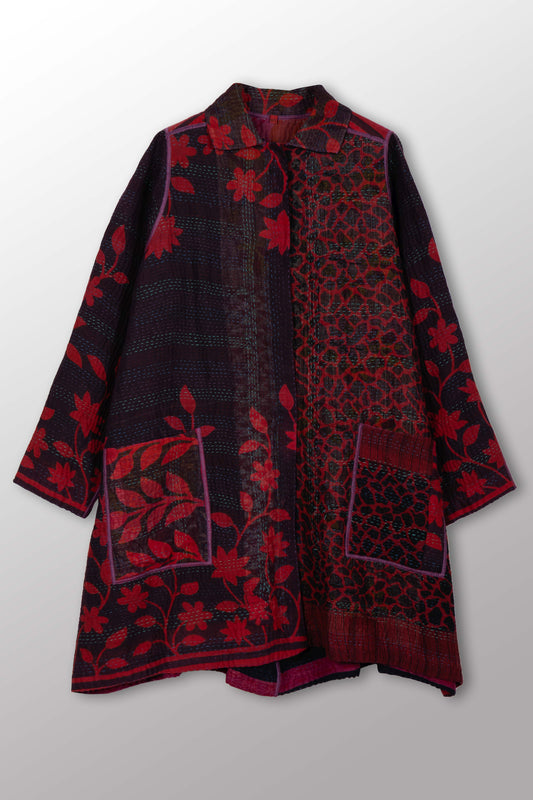 COTTON OVERDYE KANTHA A-LINE DUSTER - ov4311-cred002a -