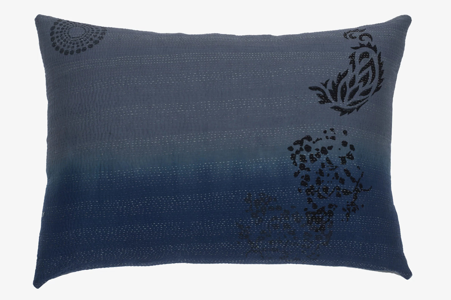 Cotton Ombre Handmade Vintage Kantha Pillow - Indigo