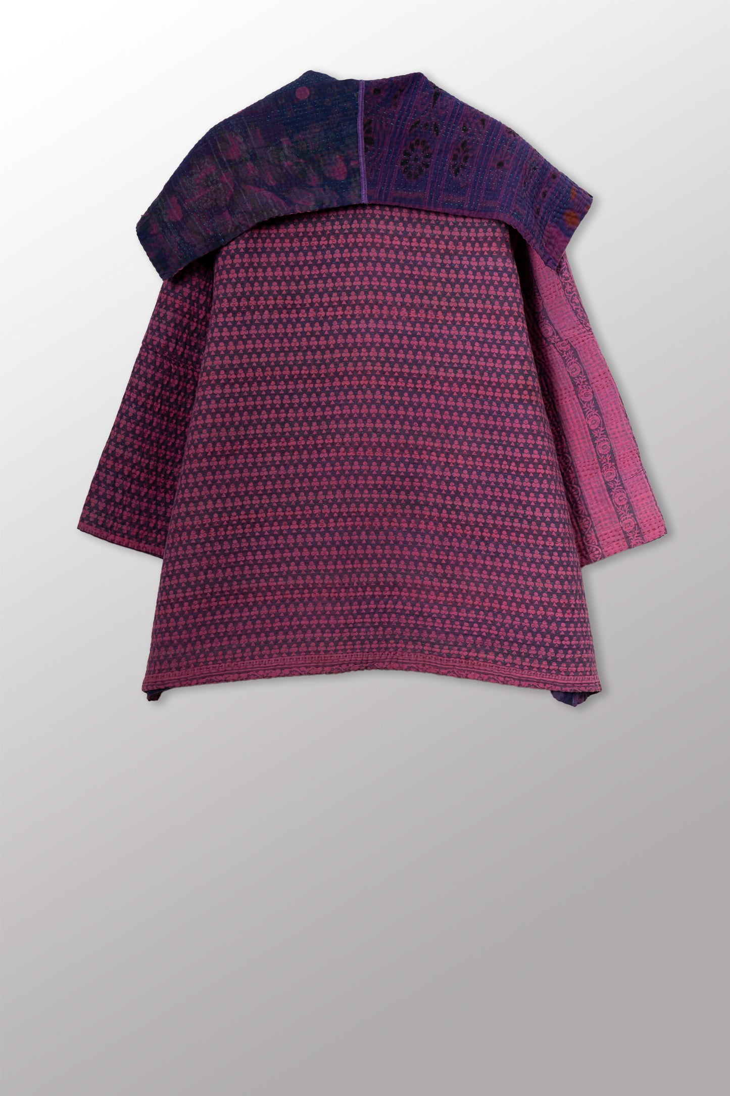 QUILTED OVERDYE COTTON KANTHA HOODED POCKET COAT - oq5303-cblu001a -