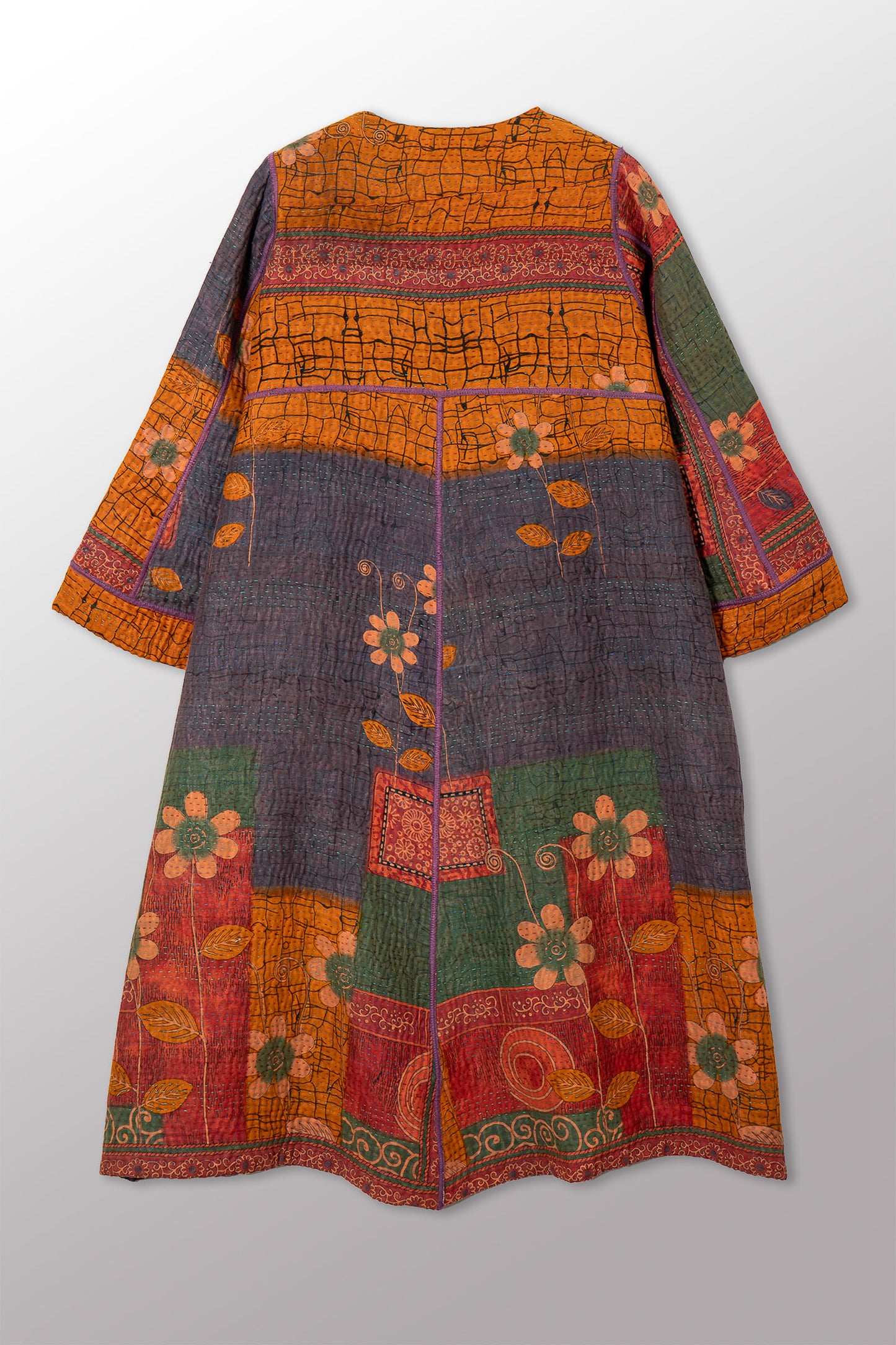 VINTAGE COTTON KANTHA WRAP FLARE COAT - cv4330-0028a -