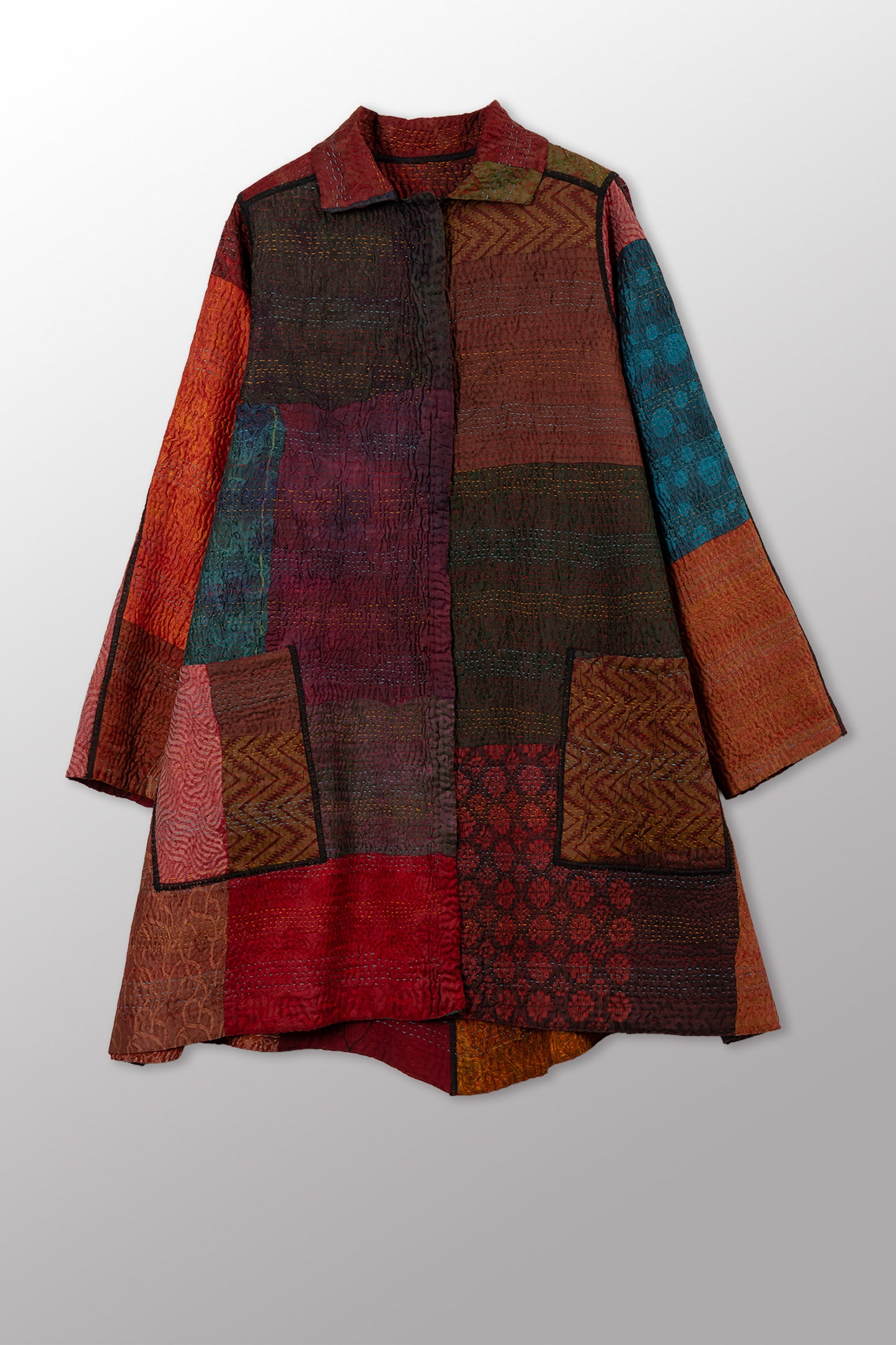 JACQUARD SILK KANTHA A-LINE DUSTER - js4311-cbrn001a -