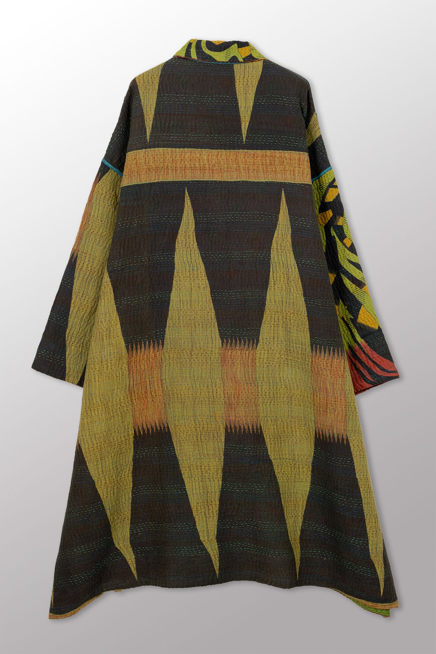 COTTON OVERDYE KANTHA NEW OVERSIZED COAT - ov4342-cgrn002a -