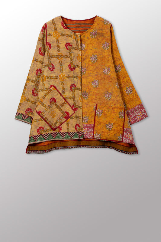 VINTAGE COTTON KANTHA CREW NECK POCKET JACKET - cv4025-0017a -