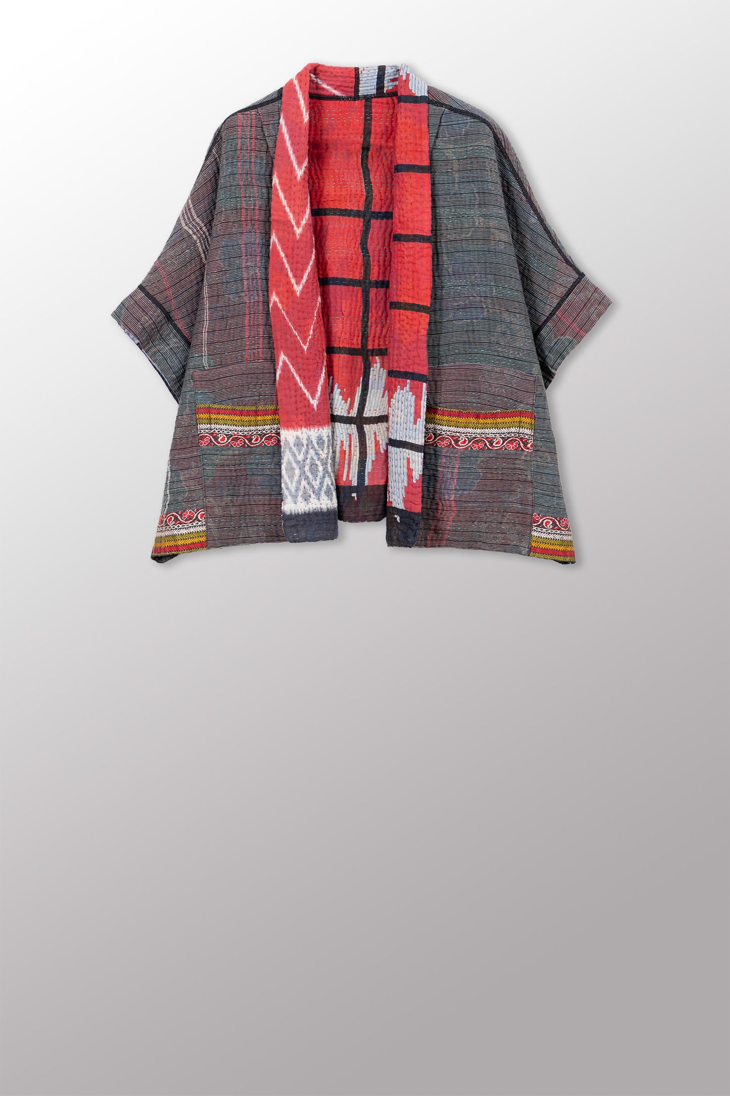 VINTAGE COTTON KANTHA MINI PONCHO - cv4060-0073a -