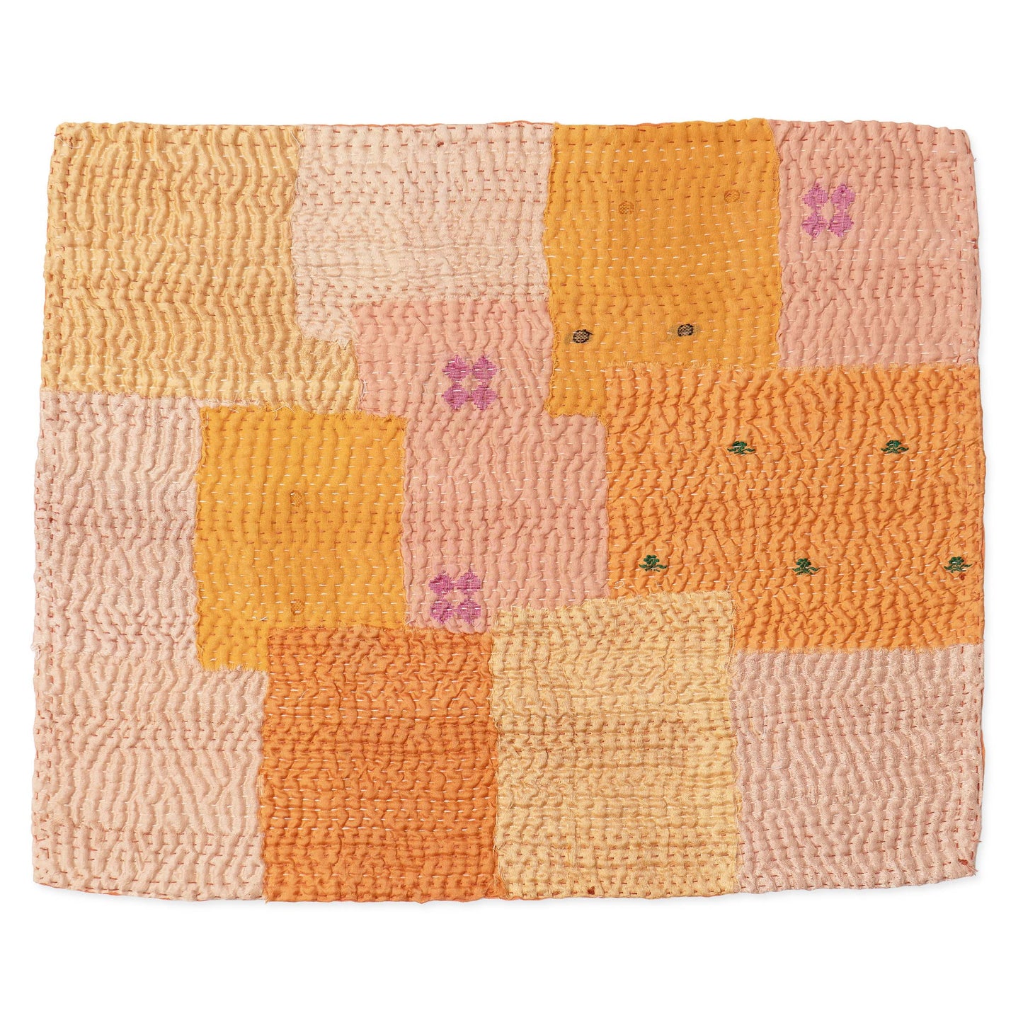 Mosaic Fray Handmade Kantha placemats (Set of 2) - Peach Blush