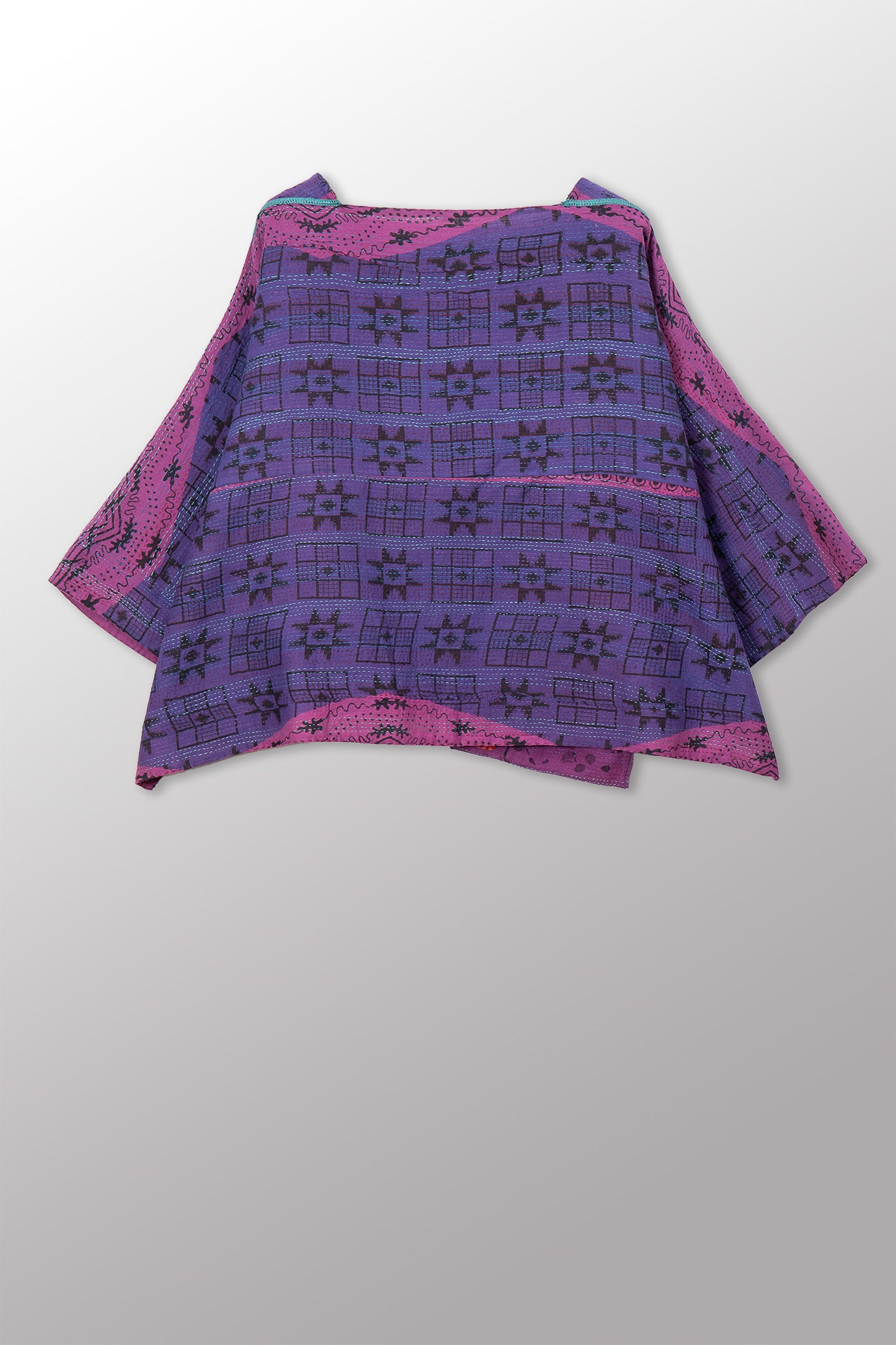VINTAGE COTTON & NEW VOILE KANTHA 3/4 SLV. CROP TOP MIO - cn2538-0012a -