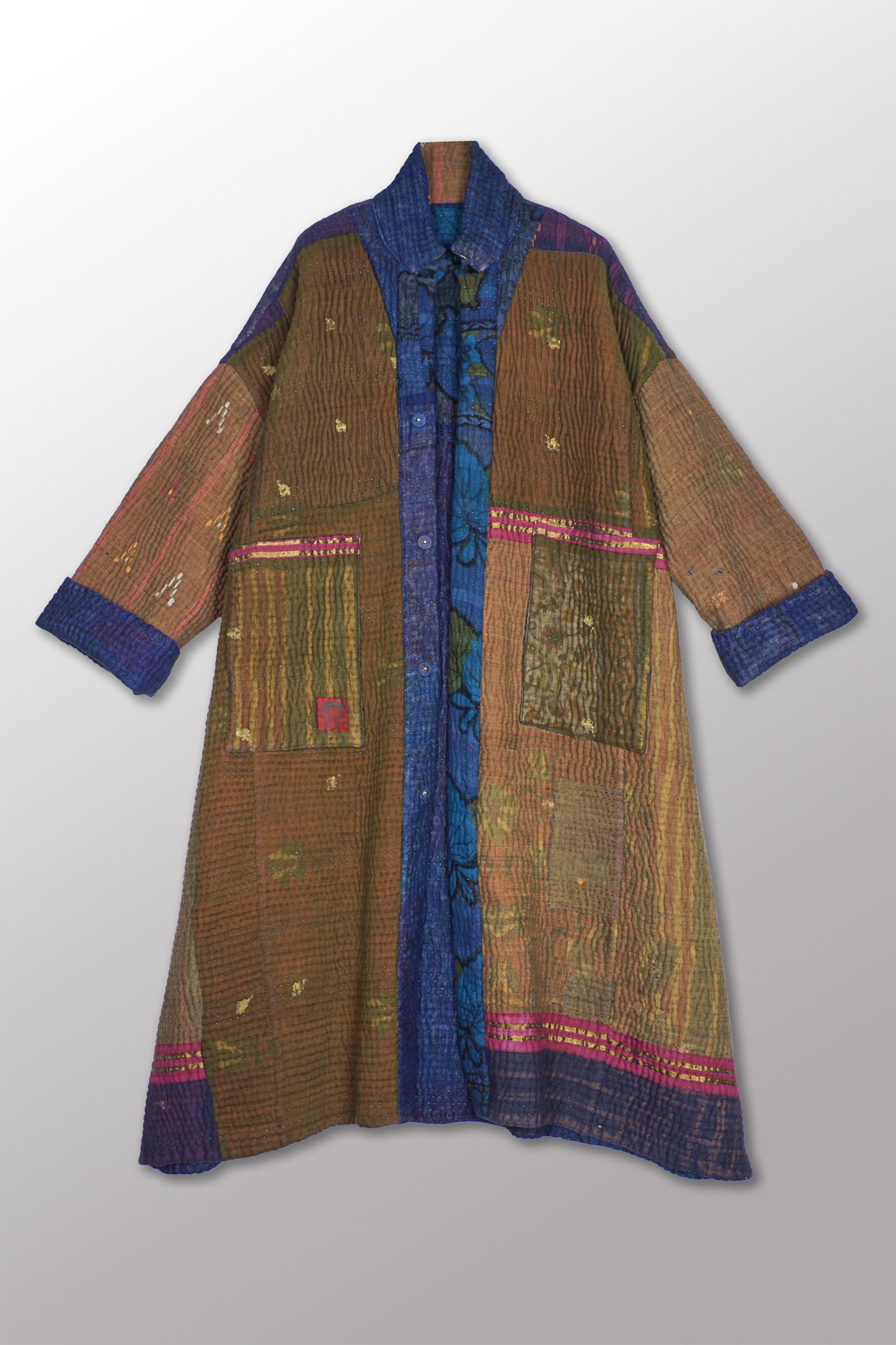 QUILTED OVERDYE COTTON KANTHA NEW OVERSIZED COAT - oq5342-cblu004a -