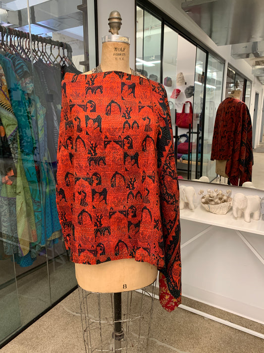 SV2841-0016A @VINTAGE SILK KANTHA LONG CAPE