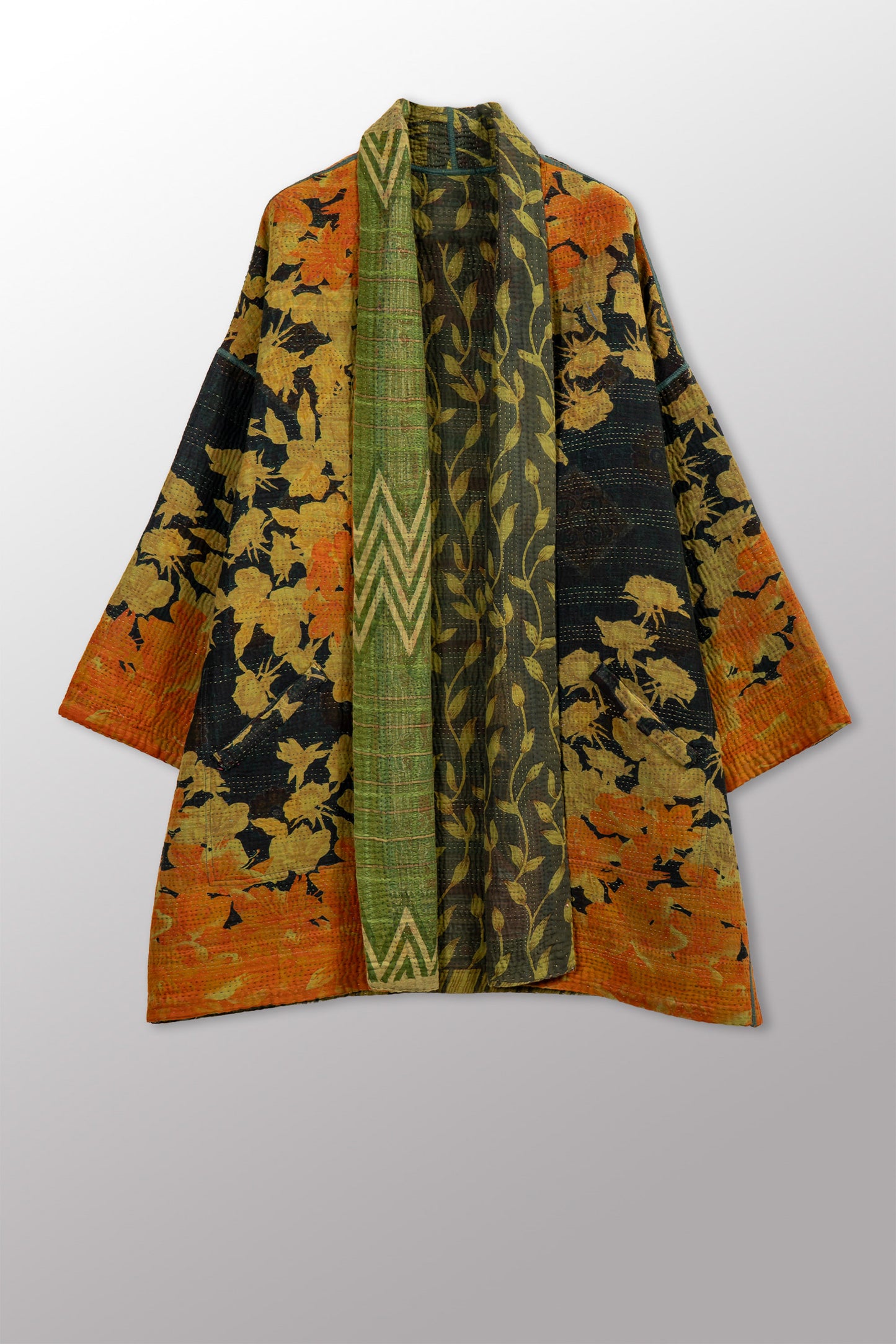 COTTON OVERDYE KANTHA HAORI JACKET - ov4068-cgrn003a -