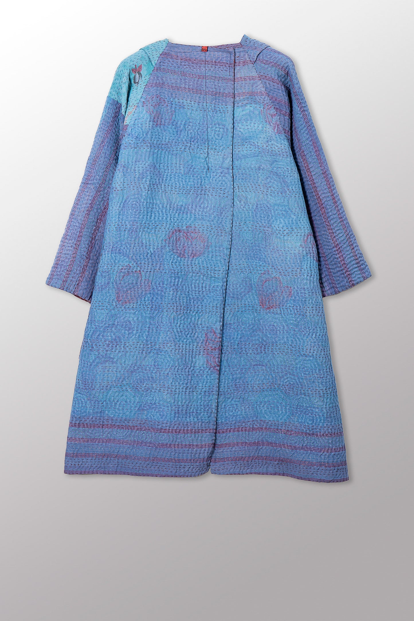 VINTAGE SILK GEORGETTE COTTON KANTHA KIMONO DUSTER - gc4317-0002a -