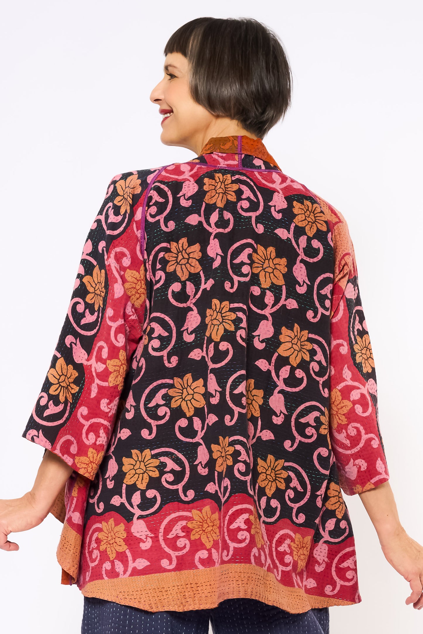 COTTON OVERDYE KANTHA KIMONO JACKET - ov2004-corg002a -