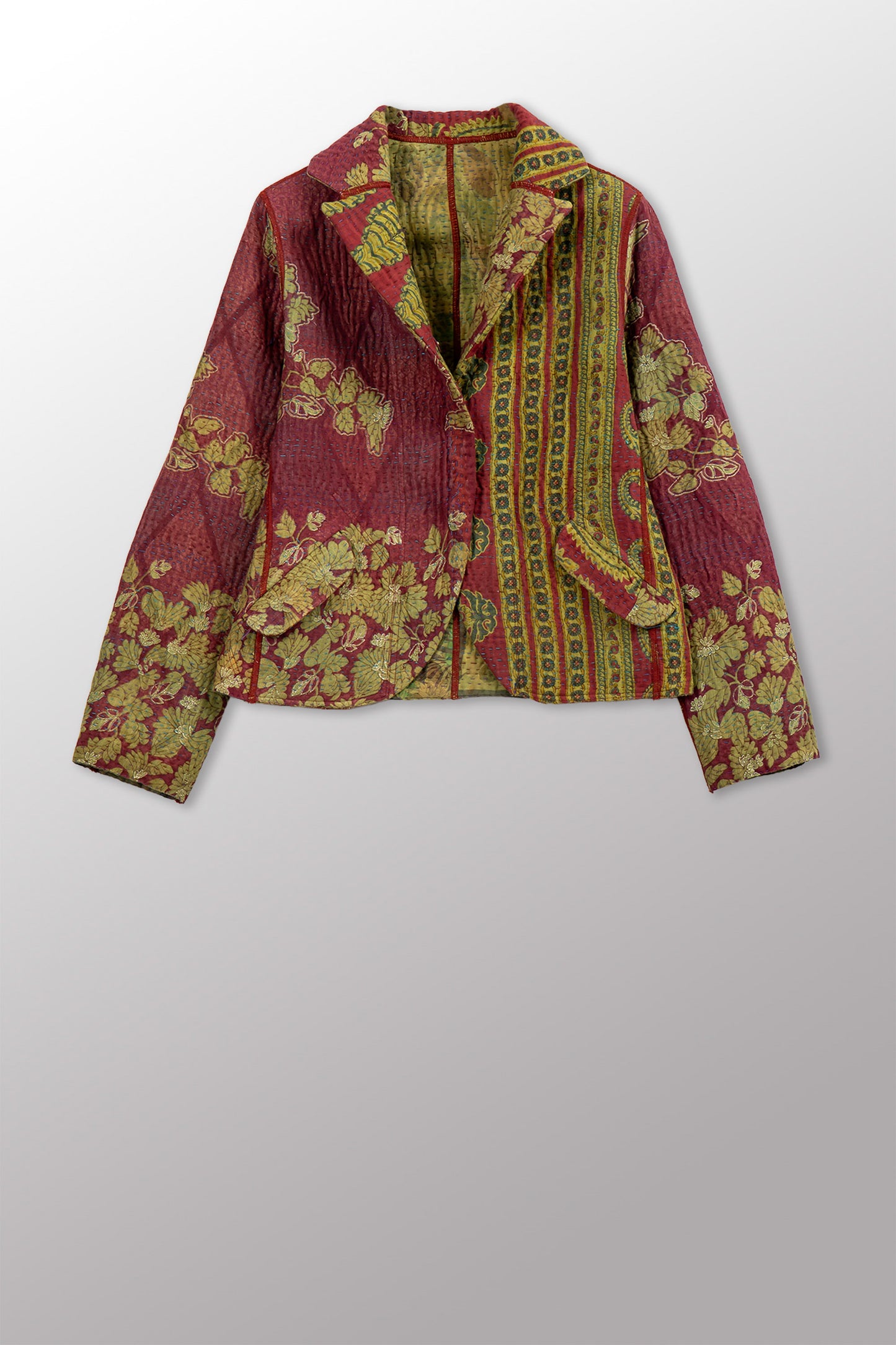 COTTON OVERDYE KANTHA CROPPED BASIC JACKET - ov4096-cgrn001s -