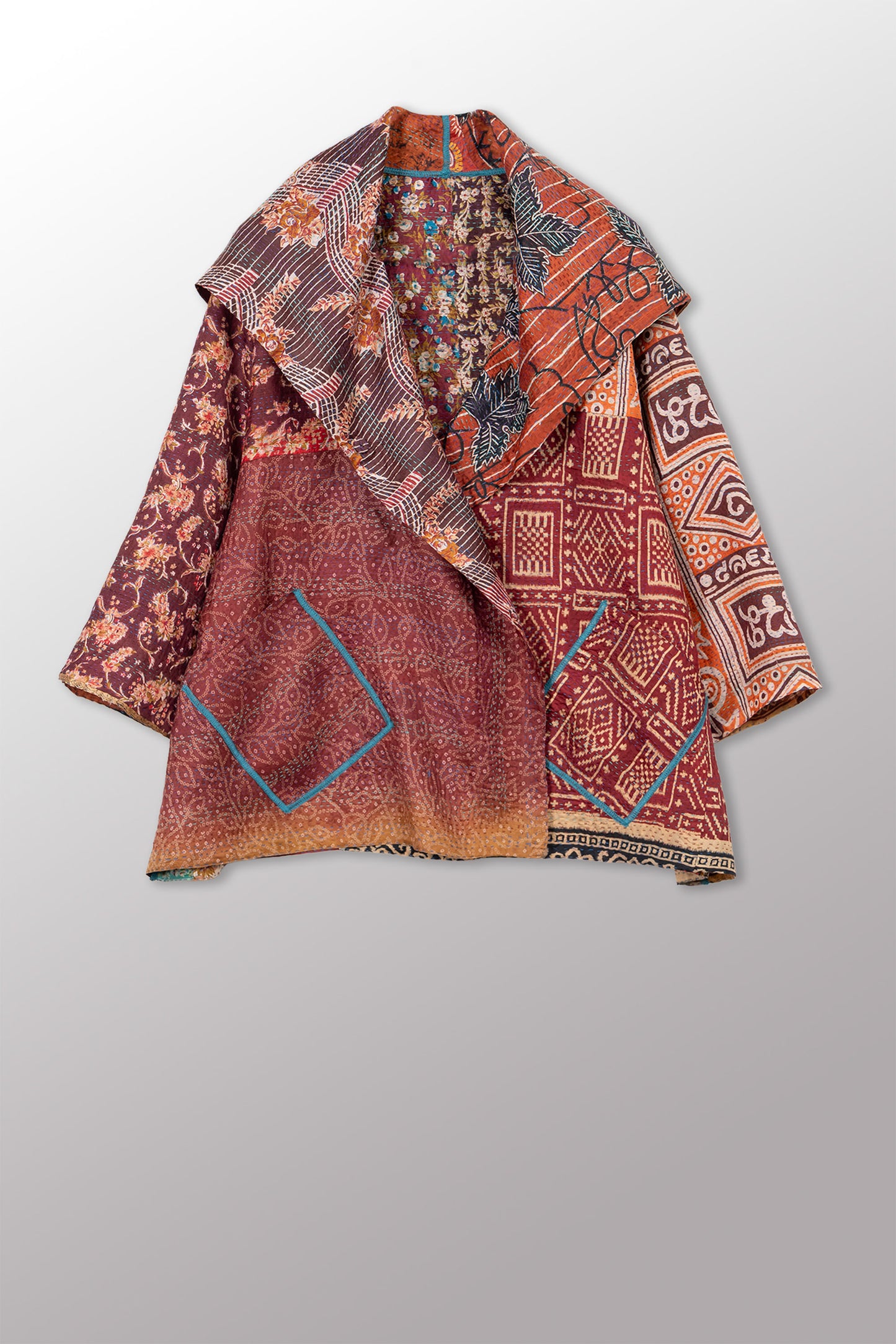 VINTAGE SILK KANTHA FLARE JKT - sv2010-0060a -