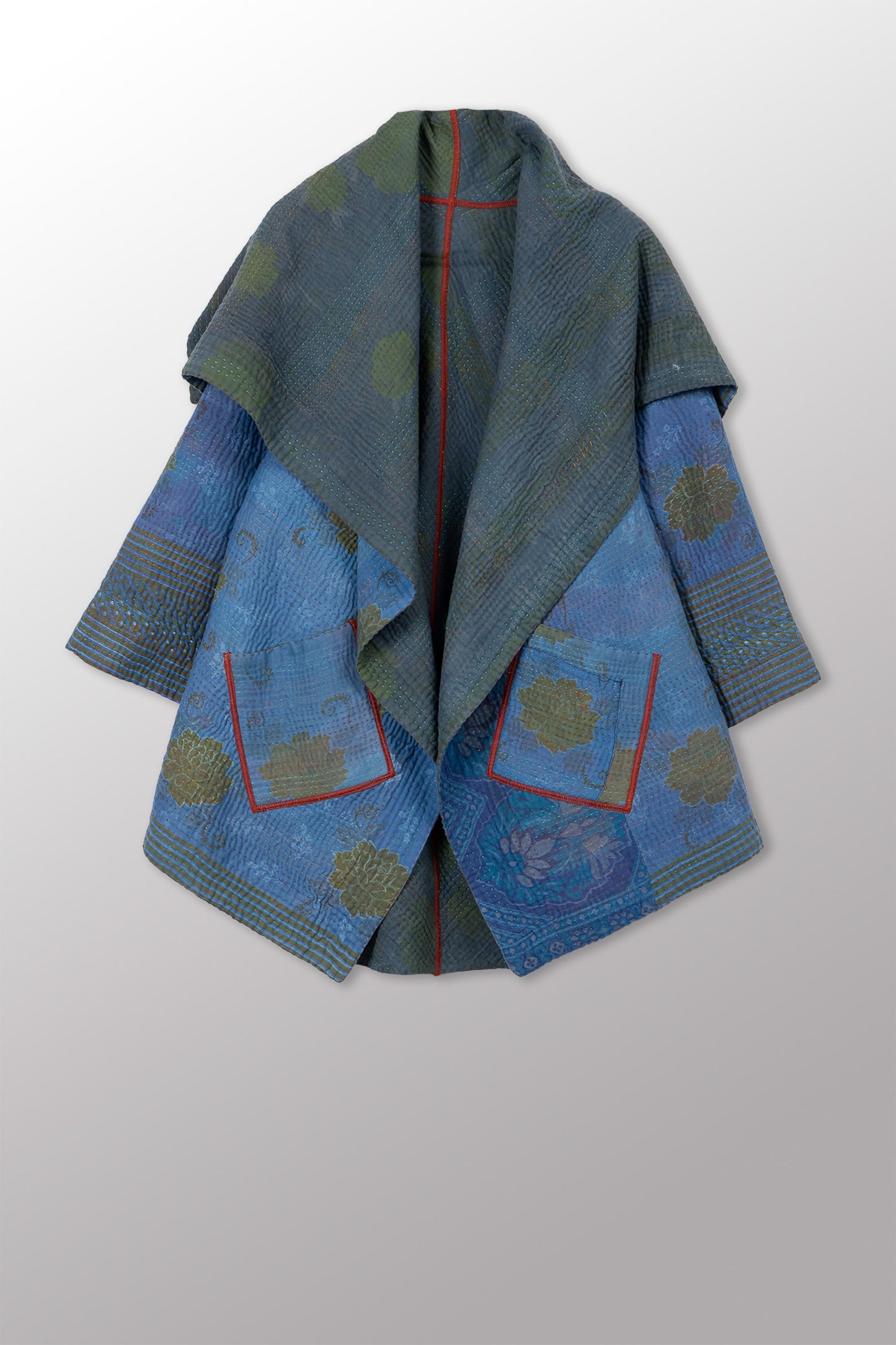 COTTON OVERDYE KANTHA CIRCULAR LONG JKT - ov4009-cblu001a -