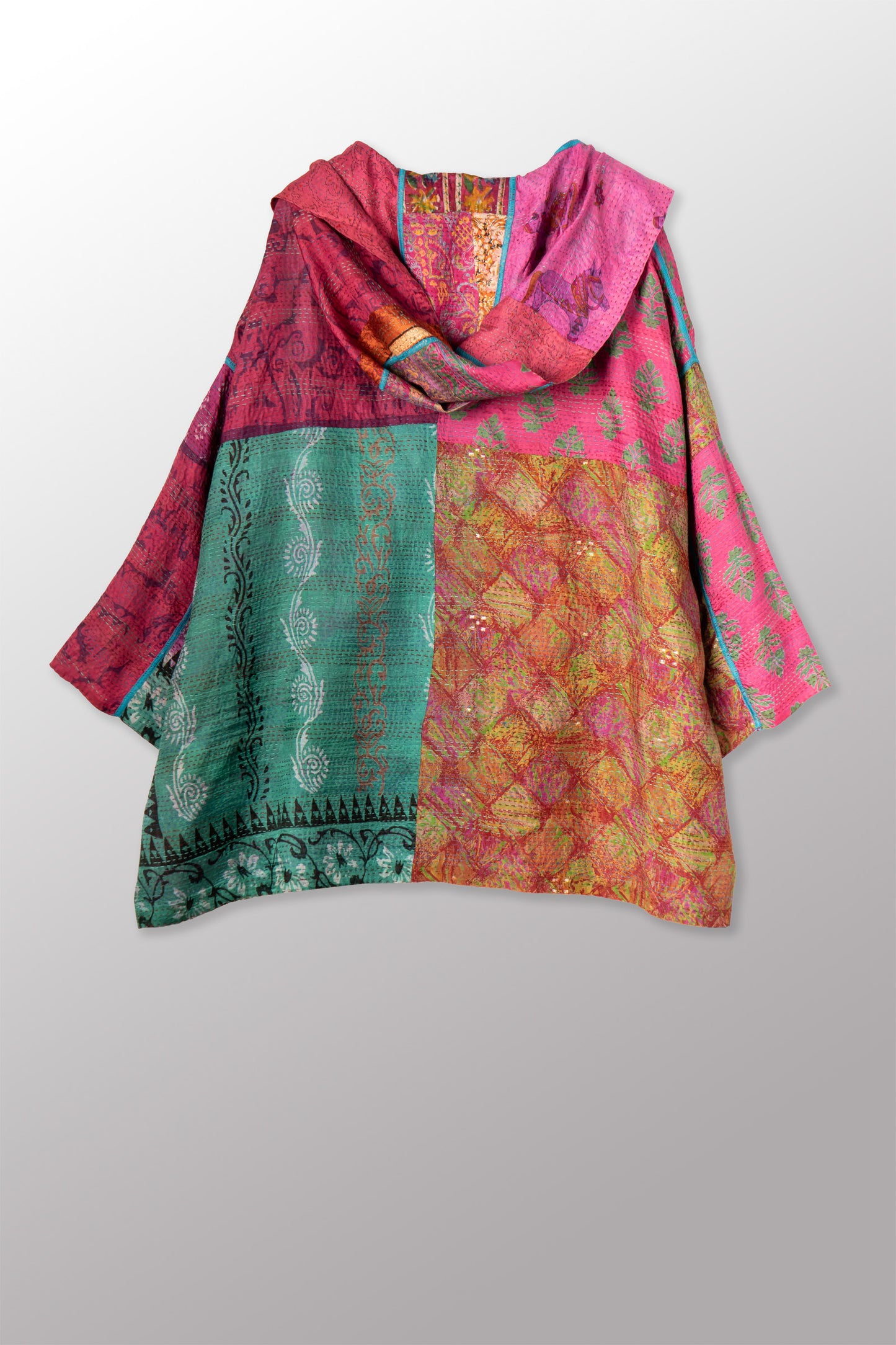 VINTAGE SILK KANTHA HOODIE PONCHO - sv2064-0002a -