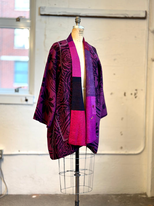 AMETHYST COTTON SILK KANTHA A-LINE JACKET - oc4003-prp -